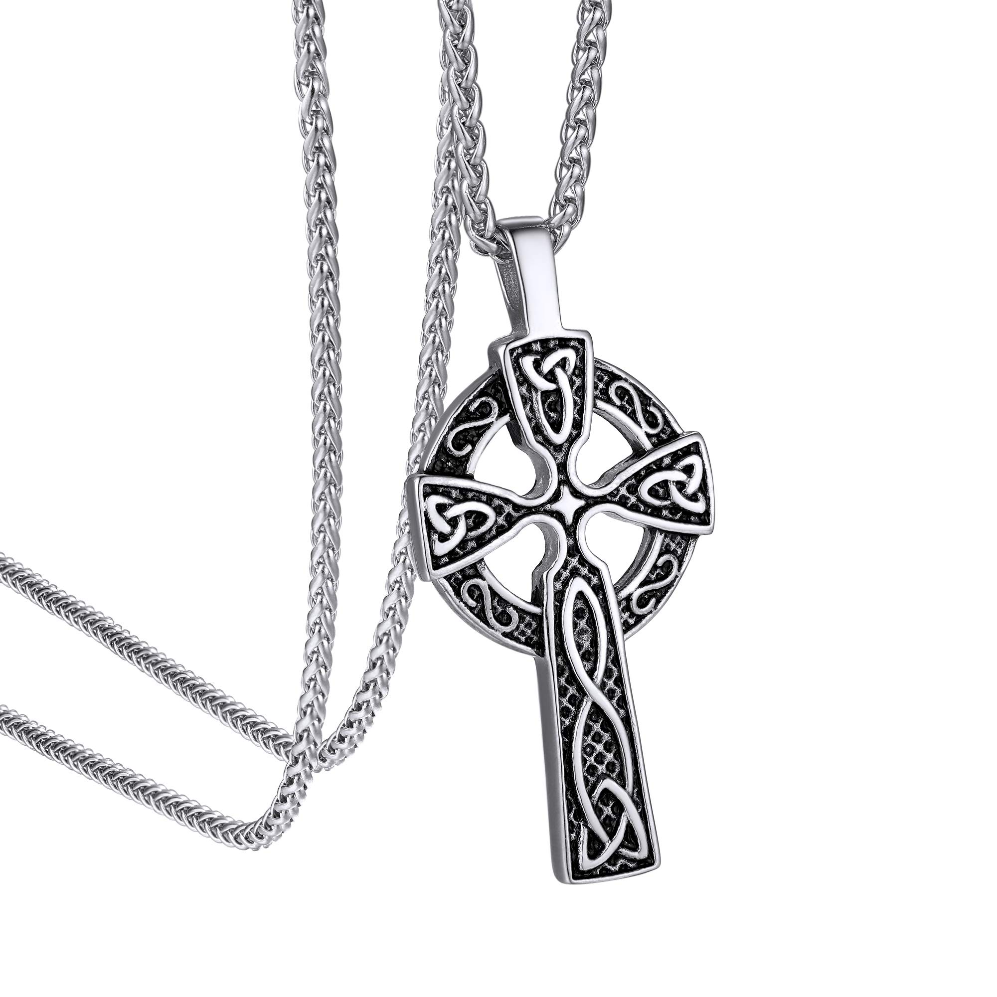 KeyStyle INRI Crucifix Cross Necklace for Men Stainless Steel Cross Pendant Necklace Jesus Christian Religious Jewelry Valentines Gift for Husband