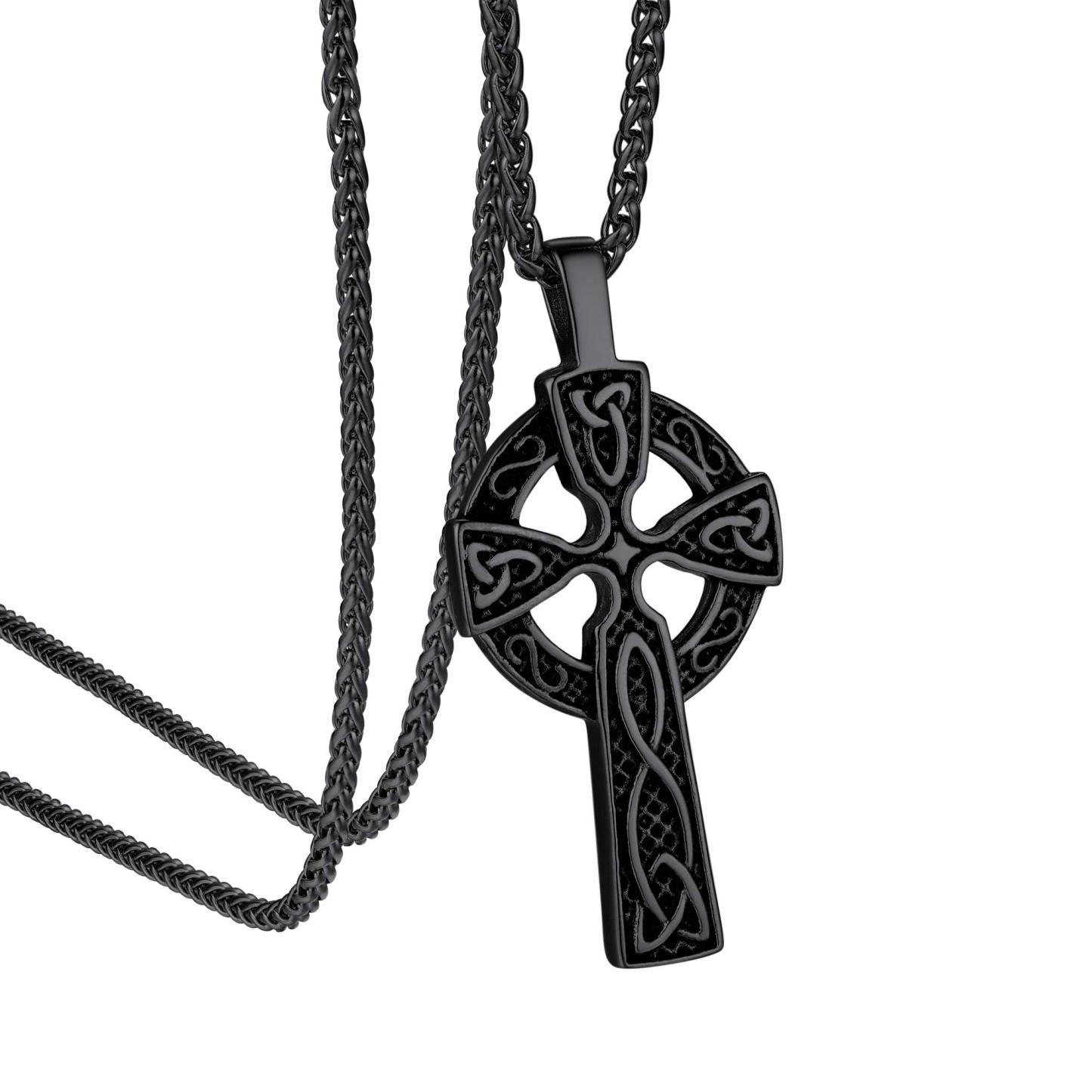 KeyStyle INRI Crucifix Cross Necklace for Men Stainless Steel Cross Pendant Necklace Jesus Christian Religious Jewelry Valentines Gift for Husband