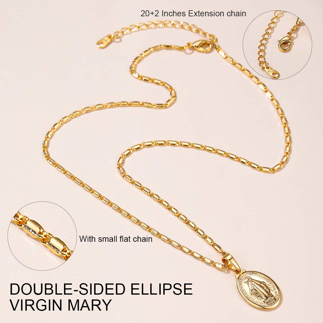 KeyStyle Virgin Mary Necklace for Women Catholic Christian Necklaces Lady of Guadalupe Miraculous Medal Pendant Necklace Religious Gifts Birthday Christmas Jewelry