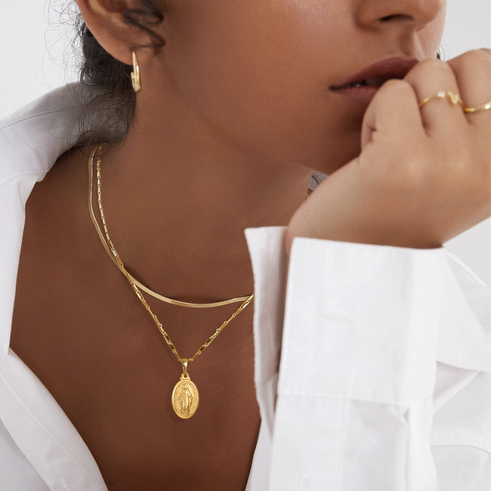 KeyStyle Virgin Mary Necklace for Women Catholic Christian Necklaces Lady of Guadalupe Miraculous Medal Pendant Necklace Religious Gifts Birthday Christmas Jewelry