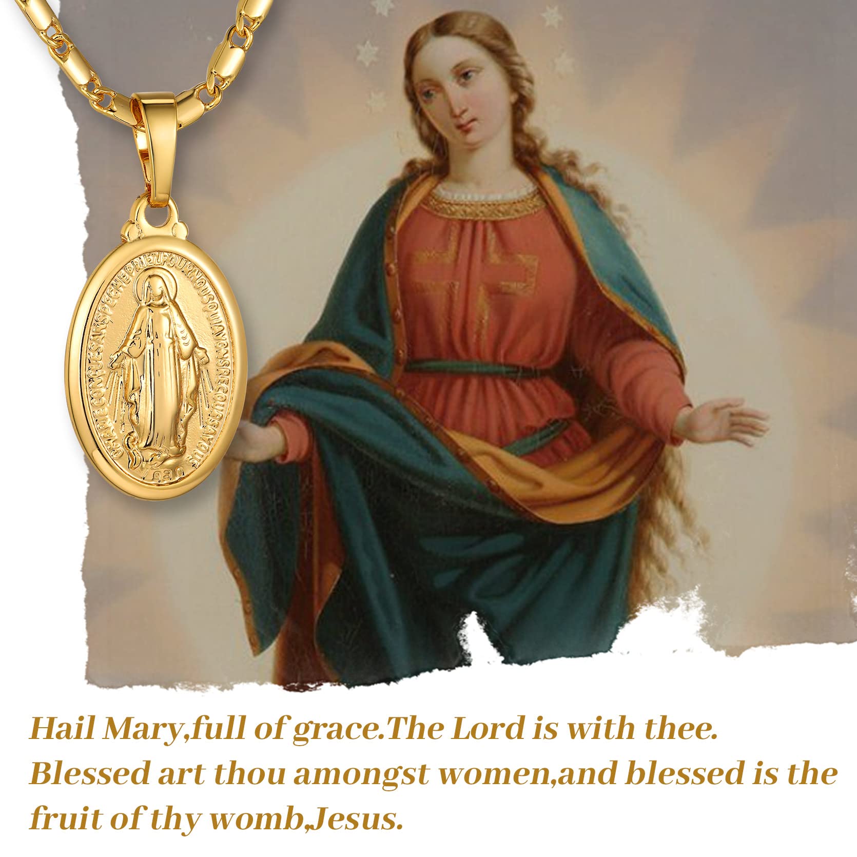 KeyStyle Virgin Mary Necklace for Women Catholic Christian Necklaces Lady of Guadalupe Miraculous Medal Pendant Necklace Religious Gifts Birthday Christmas Jewelry