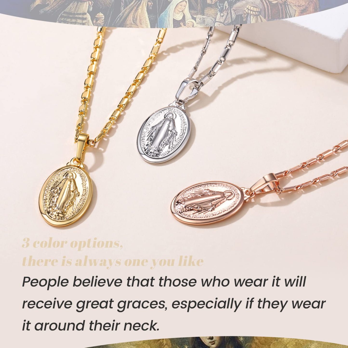KeyStyle Virgin Mary Necklace for Women Catholic Christian Necklaces Lady of Guadalupe Miraculous Medal Pendant Necklace Religious Gifts Birthday Christmas Jewelry