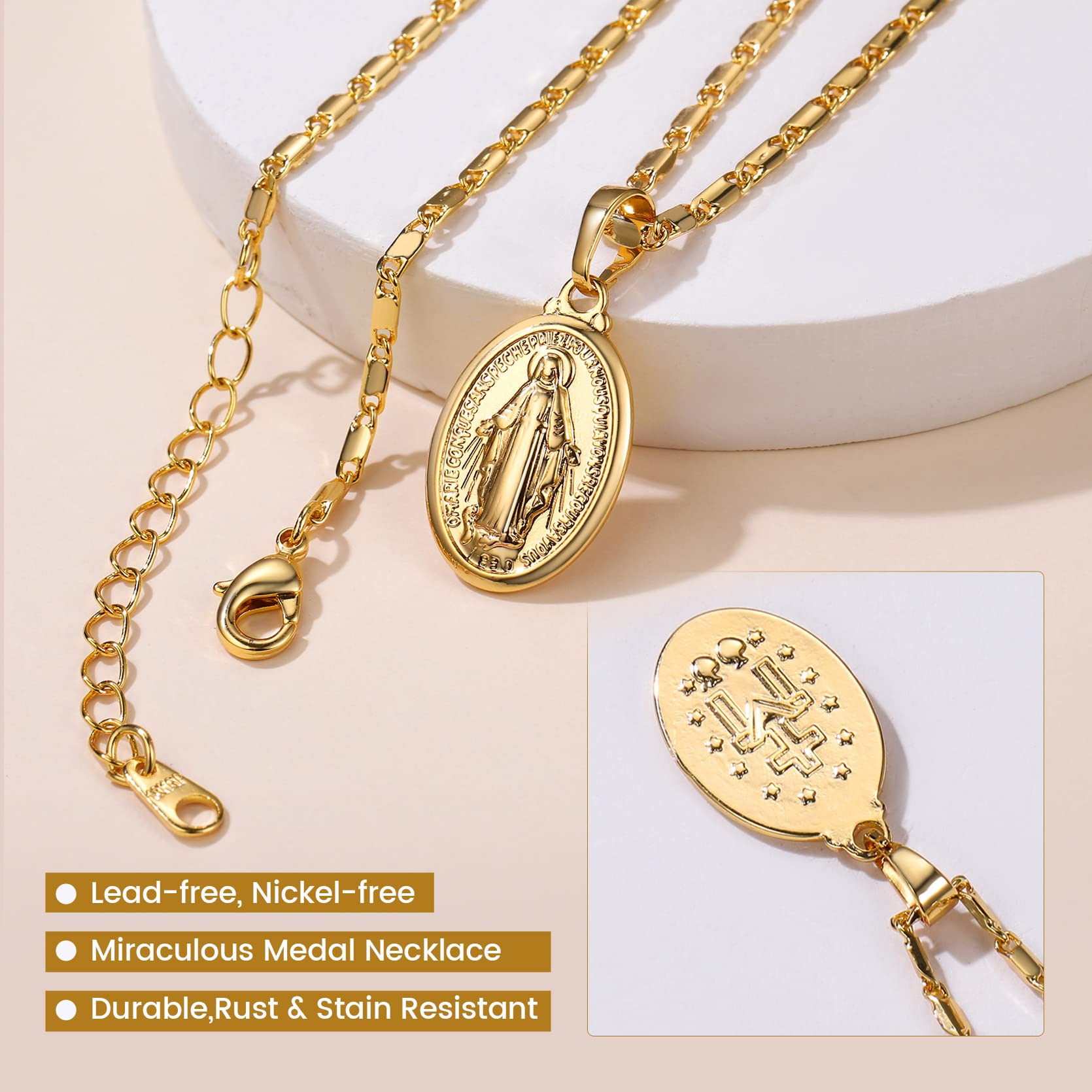 KeyStyle Virgin Mary Necklace for Women Catholic Christian Necklaces Lady of Guadalupe Miraculous Medal Pendant Necklace Religious Gifts Birthday Christmas Jewelry