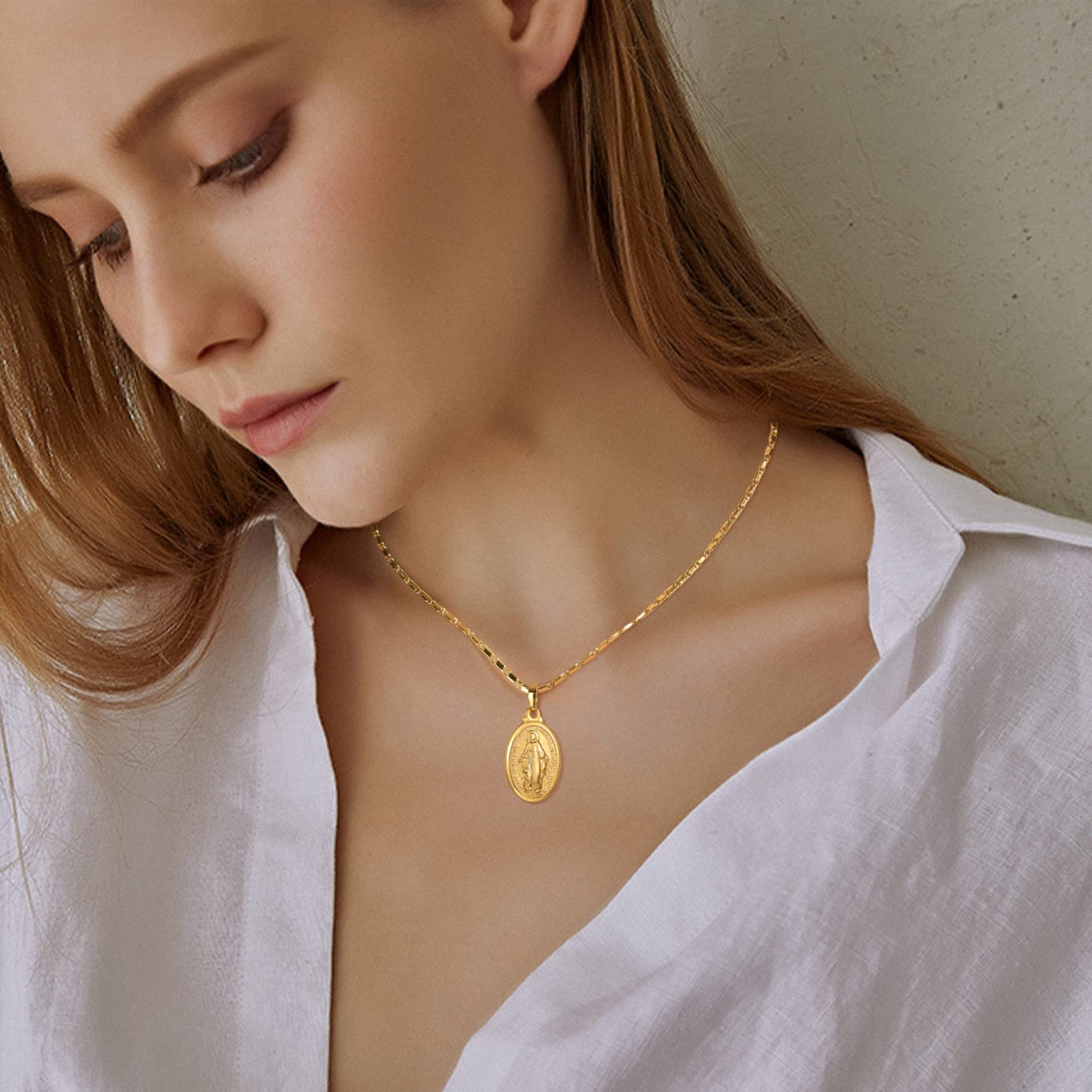 KeyStyle Virgin Mary Necklace for Women Catholic Christian Necklaces Lady of Guadalupe Miraculous Medal Pendant Necklace Religious Gifts Birthday Christmas Jewelry