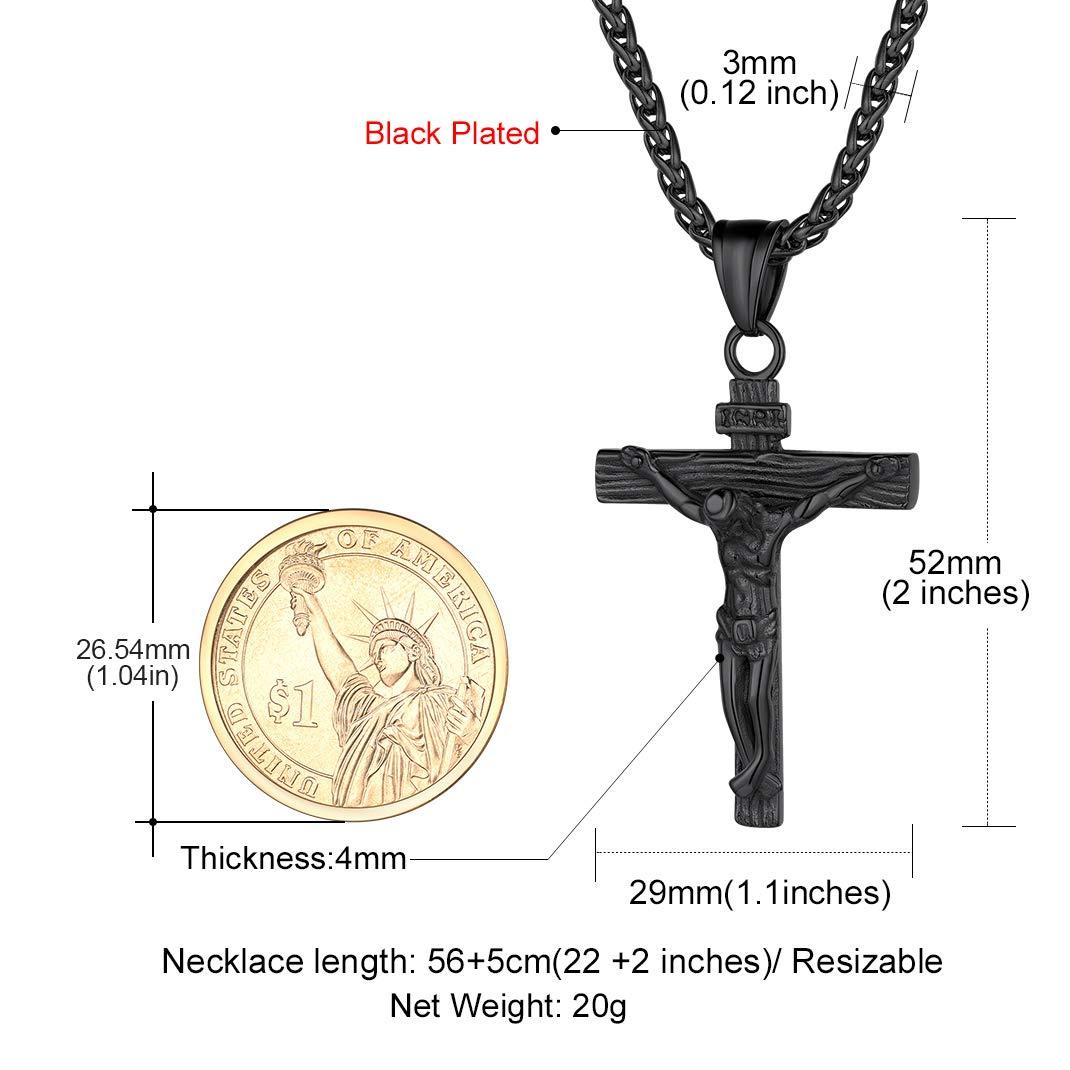 KeyStyle INRI Crucifix Cross Necklace for Men Stainless Steel Cross Pendant Necklace Jesus Christian Religious Jewelry Valentines Gift for Husband