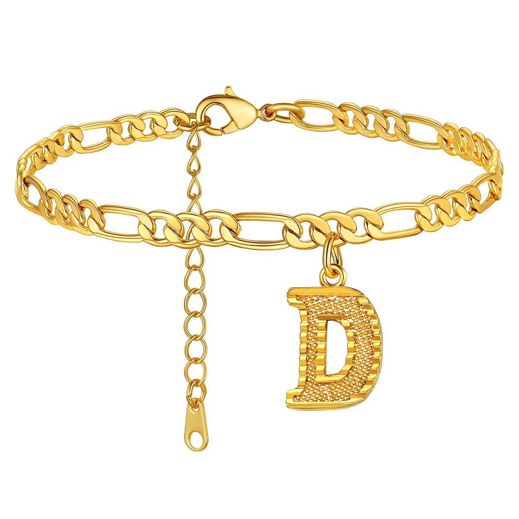 KeyStyle Initial Anklets for Women, Gold PLated Letter Alphabet Anklets Bracelet, Adjustable Figaro Link Chain Anklet Jewelry Birthday Anniversary Gift