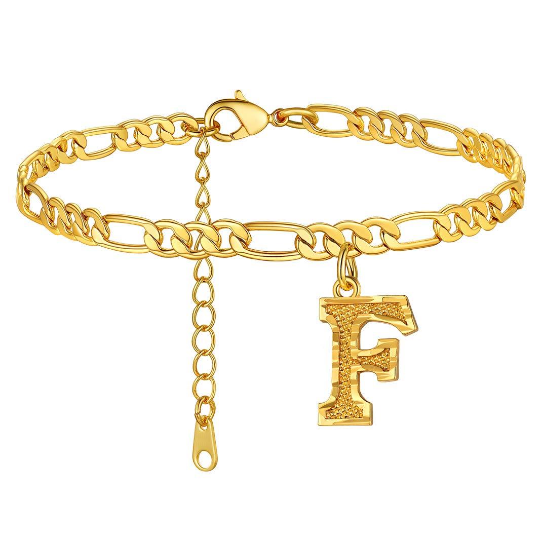 KeyStyle Initial Anklets for Women, Gold PLated Letter Alphabet Anklets Bracelet, Adjustable Figaro Link Chain Anklet Jewelry Birthday Anniversary Gift