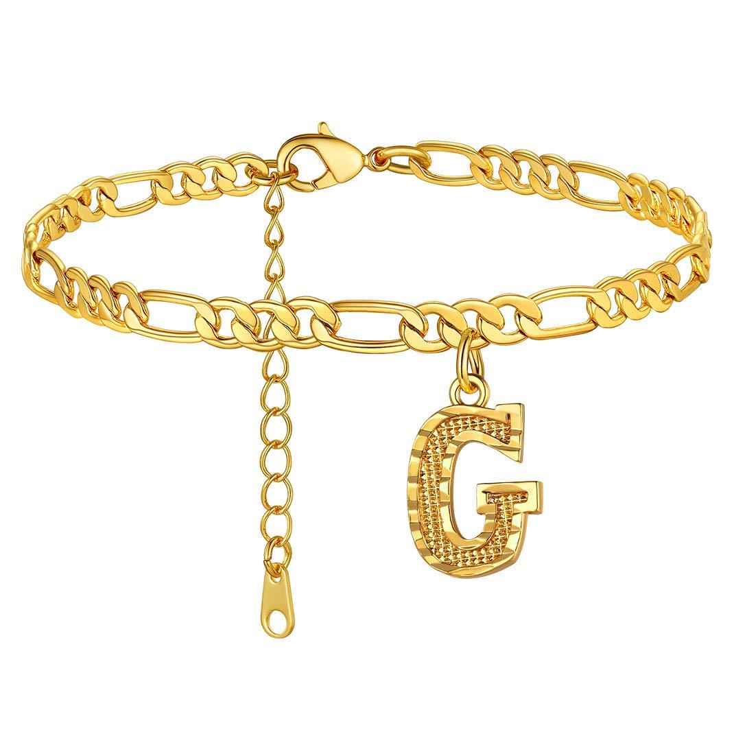 KeyStyle Initial Anklets for Women, Gold PLated Letter Alphabet Anklets Bracelet, Adjustable Figaro Link Chain Anklet Jewelry Birthday Anniversary Gift