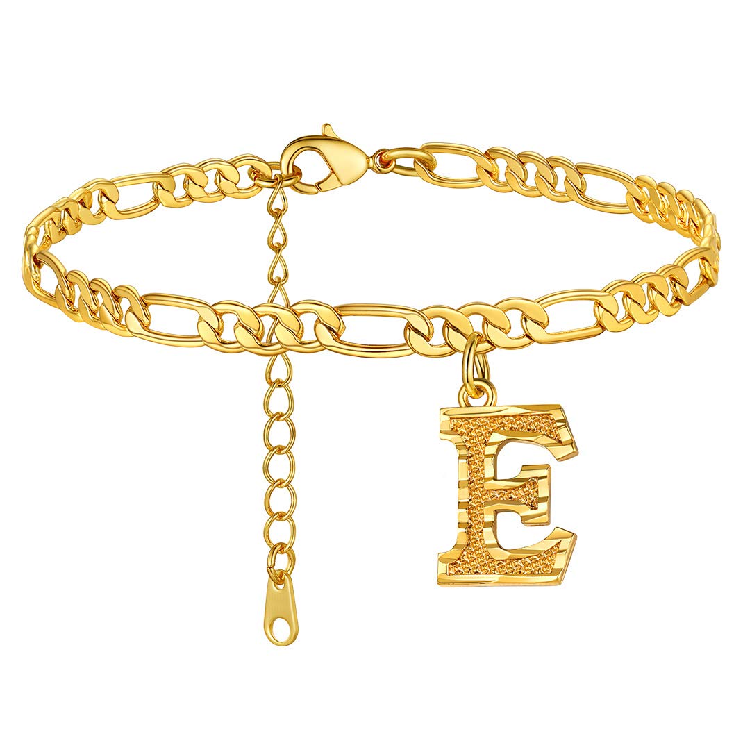 KeyStyle Initial Anklets for Women, Gold PLated Letter Alphabet Anklets Bracelet, Adjustable Figaro Link Chain Anklet Jewelry Birthday Anniversary Gift