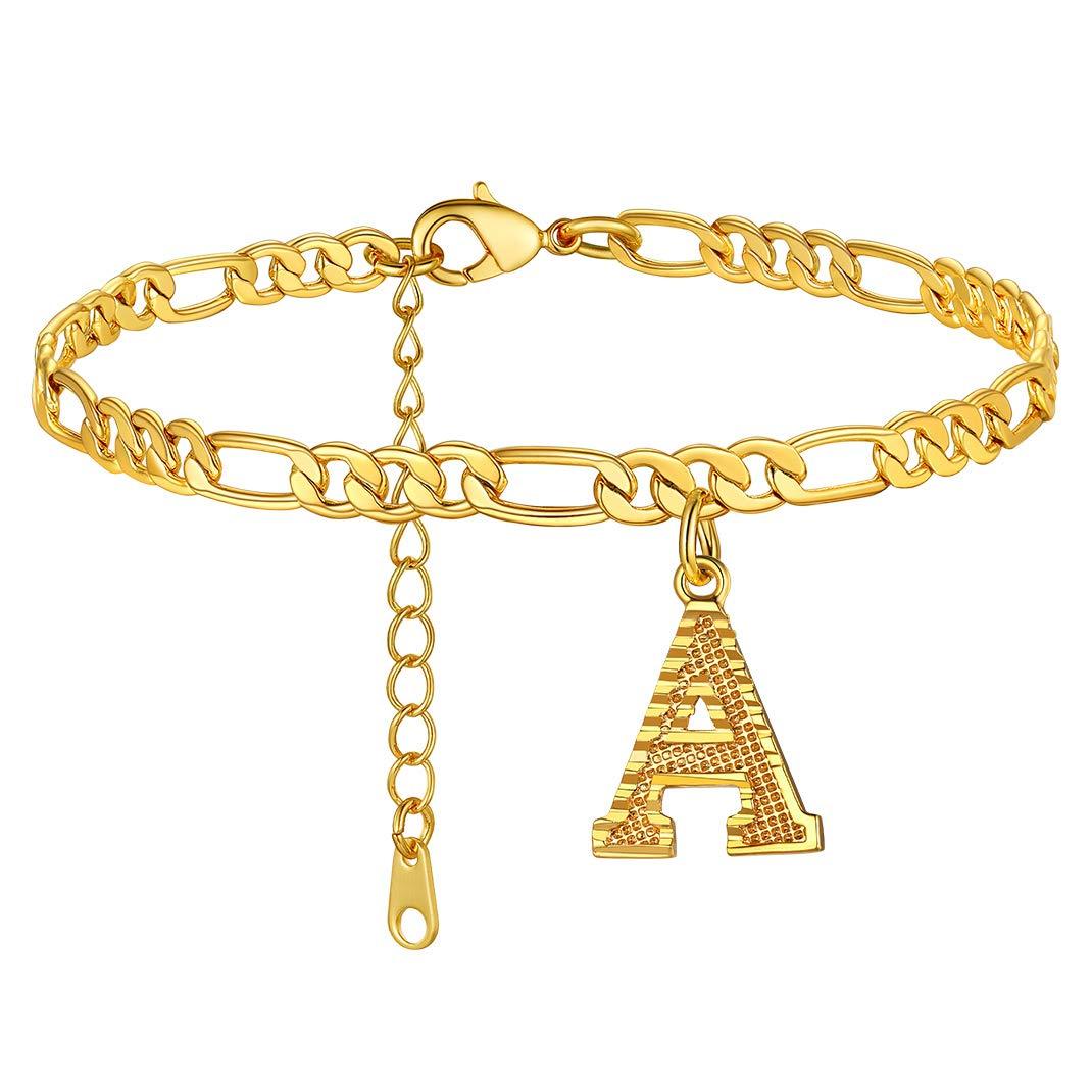 KeyStyle Initial Anklets for Women, Gold PLated Letter Alphabet Anklets Bracelet, Adjustable Figaro Link Chain Anklet Jewelry Birthday Anniversary Gift