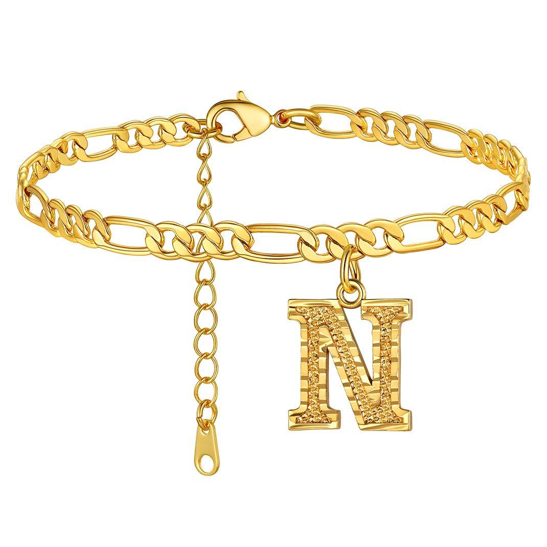 KeyStyle Initial Anklets for Women, Gold PLated Letter Alphabet Anklets Bracelet, Adjustable Figaro Link Chain Anklet Jewelry Birthday Anniversary Gift