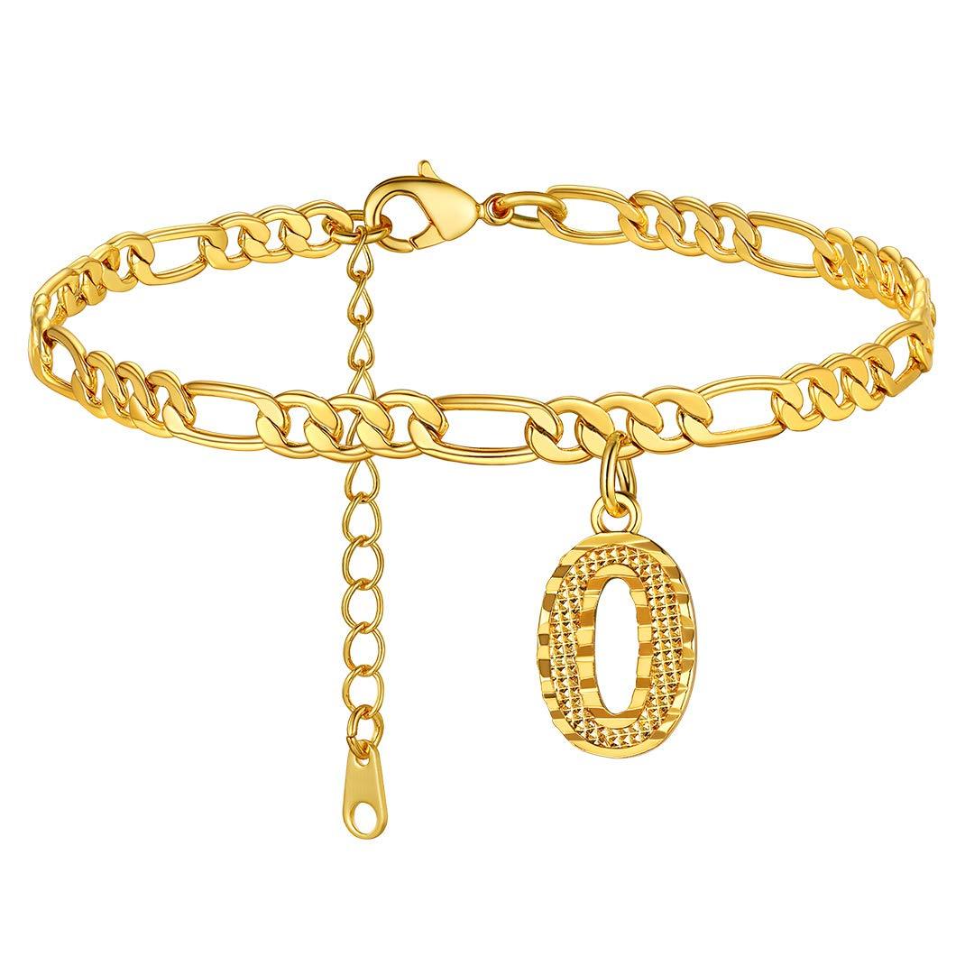 KeyStyle Initial Anklets for Women, Gold PLated Letter Alphabet Anklets Bracelet, Adjustable Figaro Link Chain Anklet Jewelry Birthday Anniversary Gift