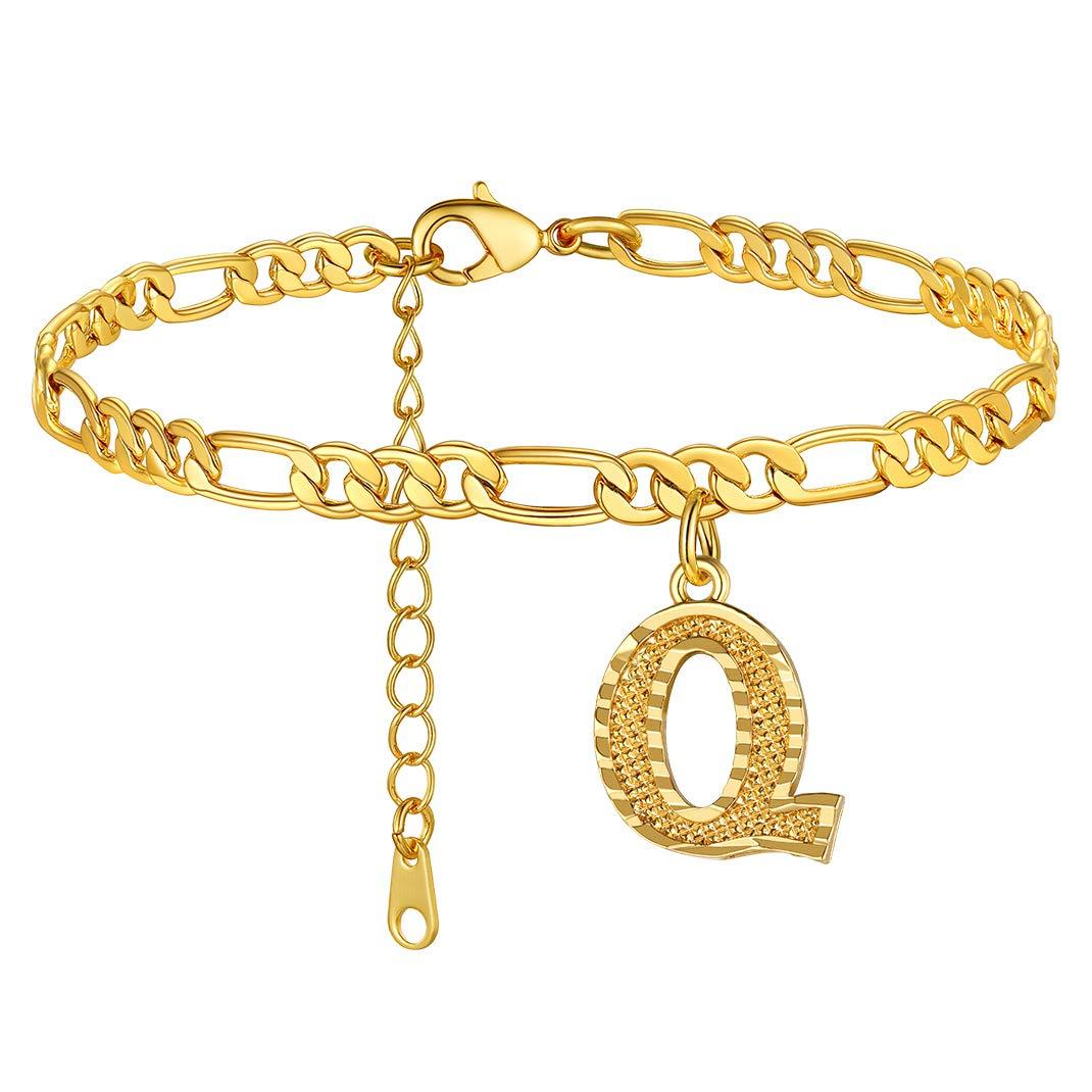 KeyStyle Initial Anklets for Women, Gold PLated Letter Alphabet Anklets Bracelet, Adjustable Figaro Link Chain Anklet Jewelry Birthday Anniversary Gift