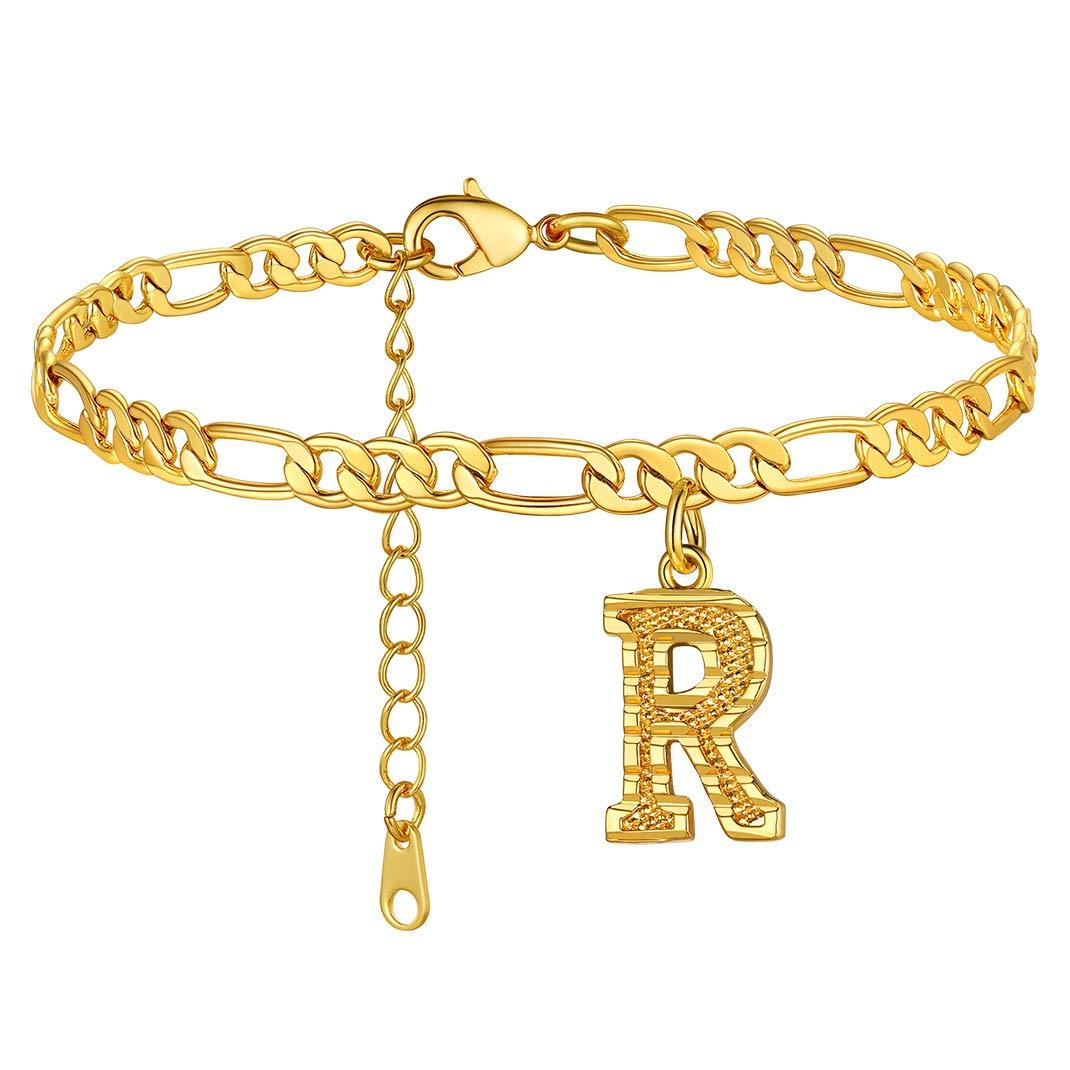 KeyStyle Initial Anklets for Women, Gold PLated Letter Alphabet Anklets Bracelet, Adjustable Figaro Link Chain Anklet Jewelry Birthday Anniversary Gift