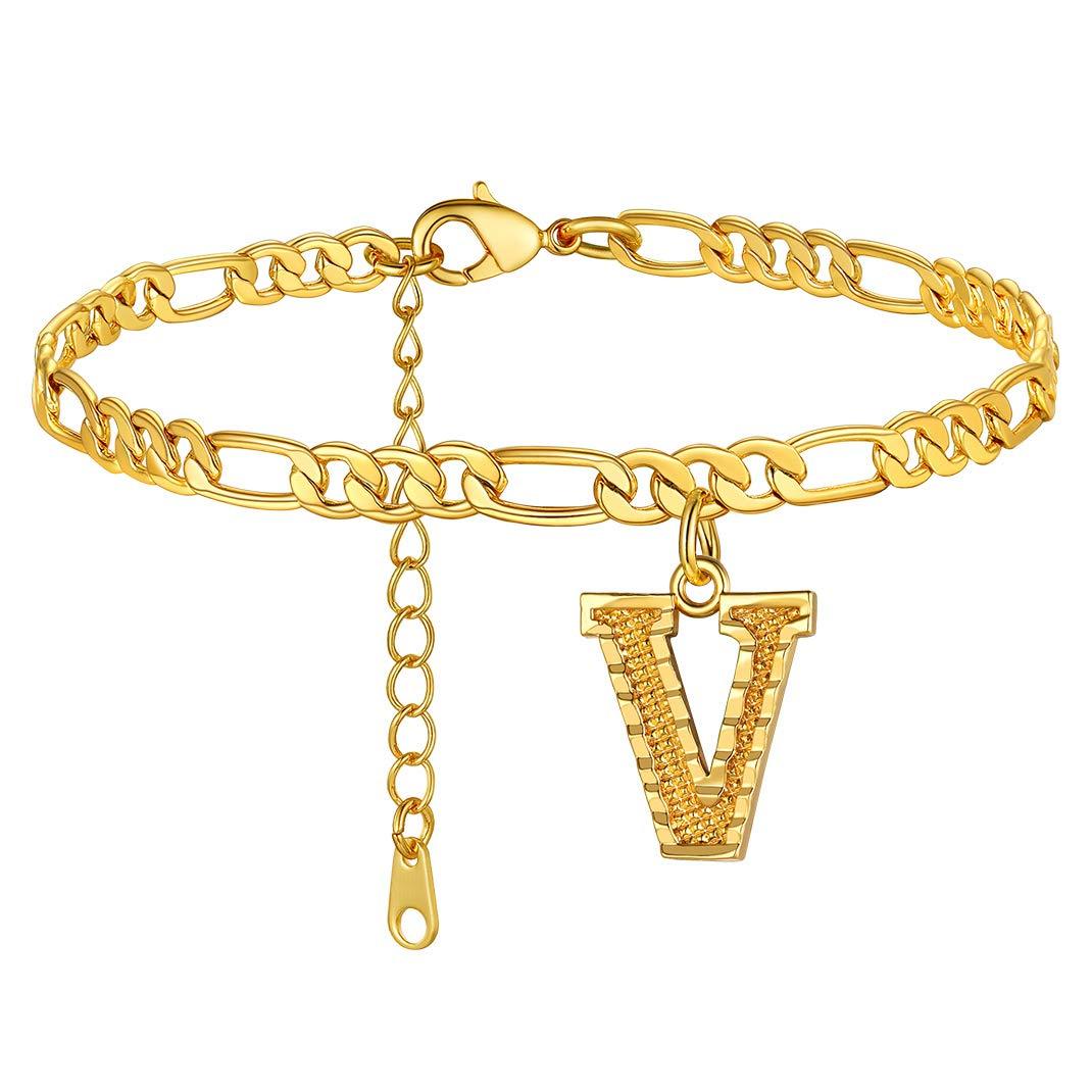 KeyStyle Initial Anklets for Women, Gold PLated Letter Alphabet Anklets Bracelet, Adjustable Figaro Link Chain Anklet Jewelry Birthday Anniversary Gift