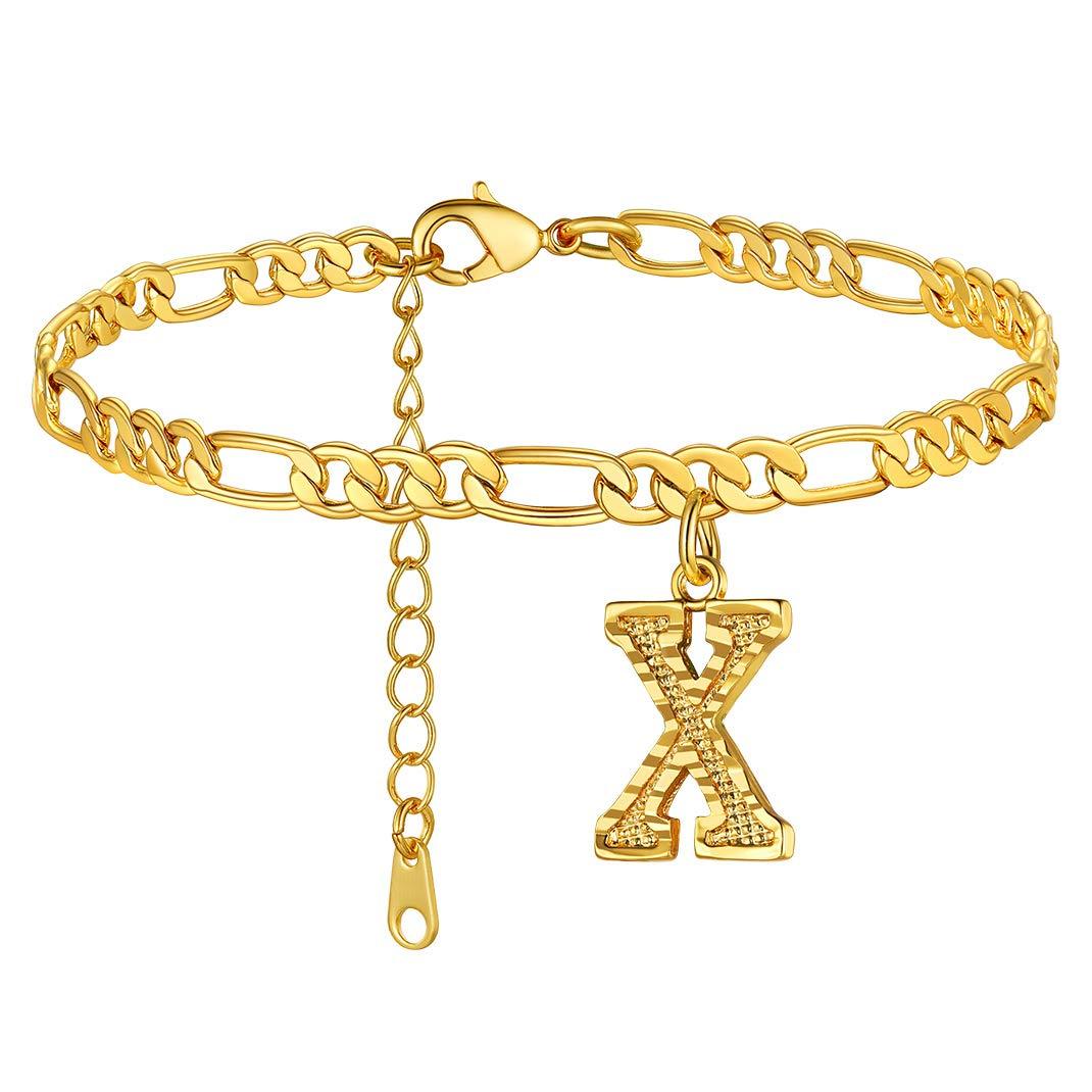 KeyStyle Initial Anklets for Women, Gold PLated Letter Alphabet Anklets Bracelet, Adjustable Figaro Link Chain Anklet Jewelry Birthday Anniversary Gift