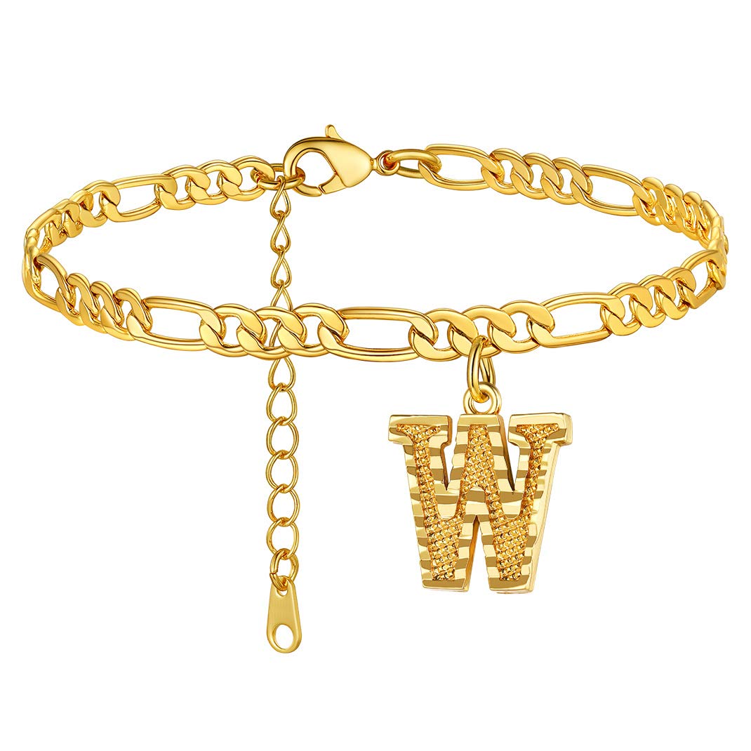 KeyStyle Initial Anklets for Women, Gold PLated Letter Alphabet Anklets Bracelet, Adjustable Figaro Link Chain Anklet Jewelry Birthday Anniversary Gift