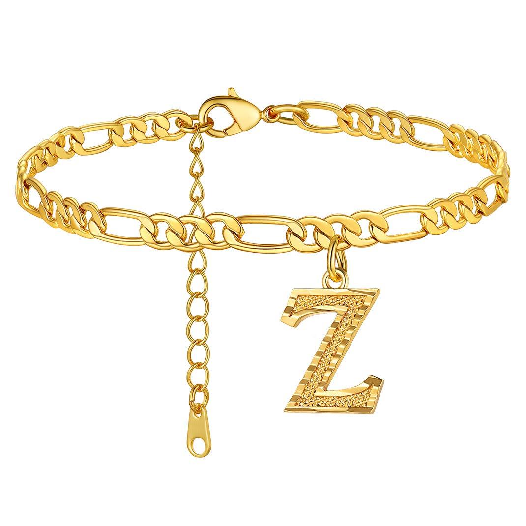 KeyStyle Initial Anklets for Women, Gold PLated Letter Alphabet Anklets Bracelet, Adjustable Figaro Link Chain Anklet Jewelry Birthday Anniversary Gift