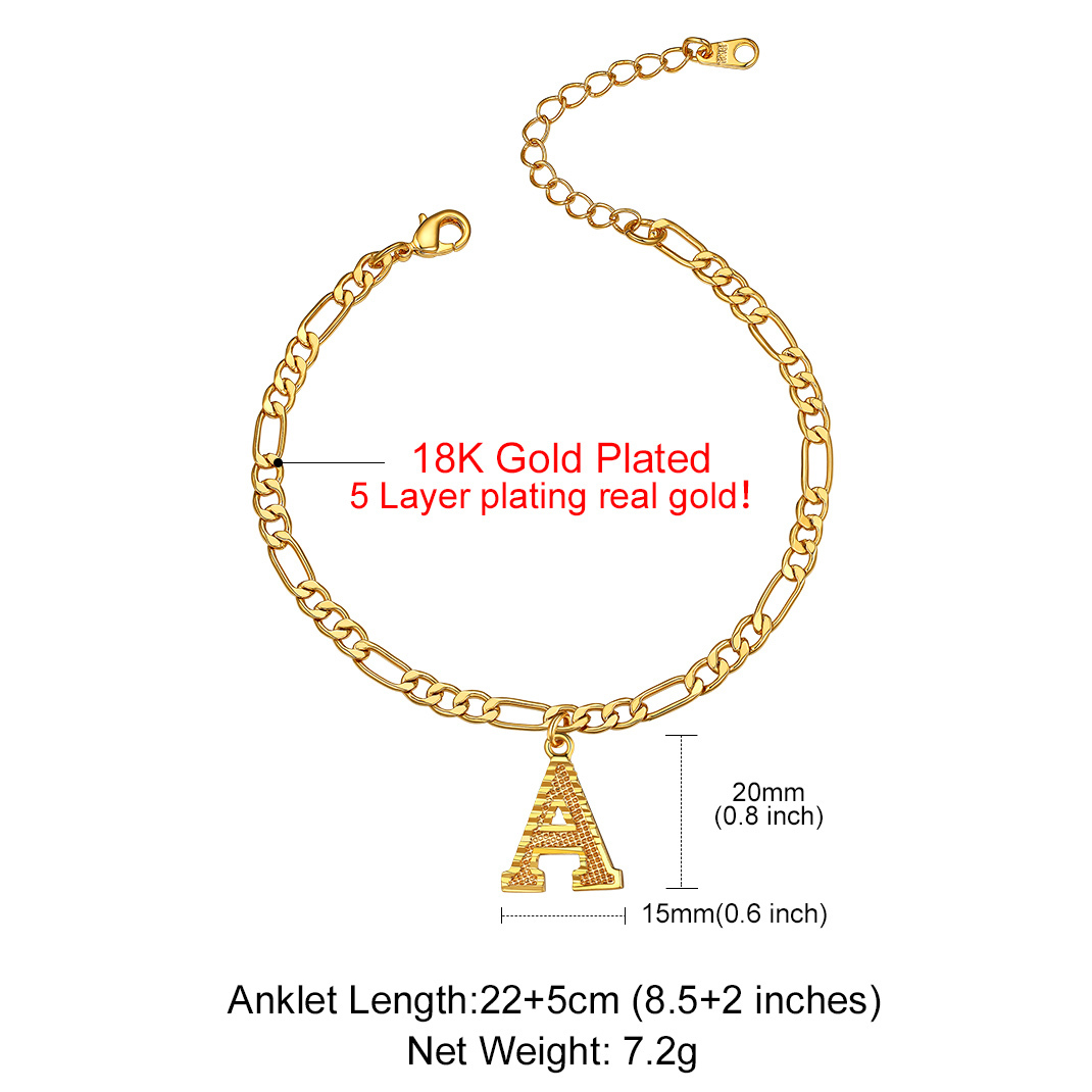 KeyStyle Initial Anklets for Women, Gold PLated Letter Alphabet Anklets Bracelet, Adjustable Figaro Link Chain Anklet Jewelry Birthday Anniversary Gift
