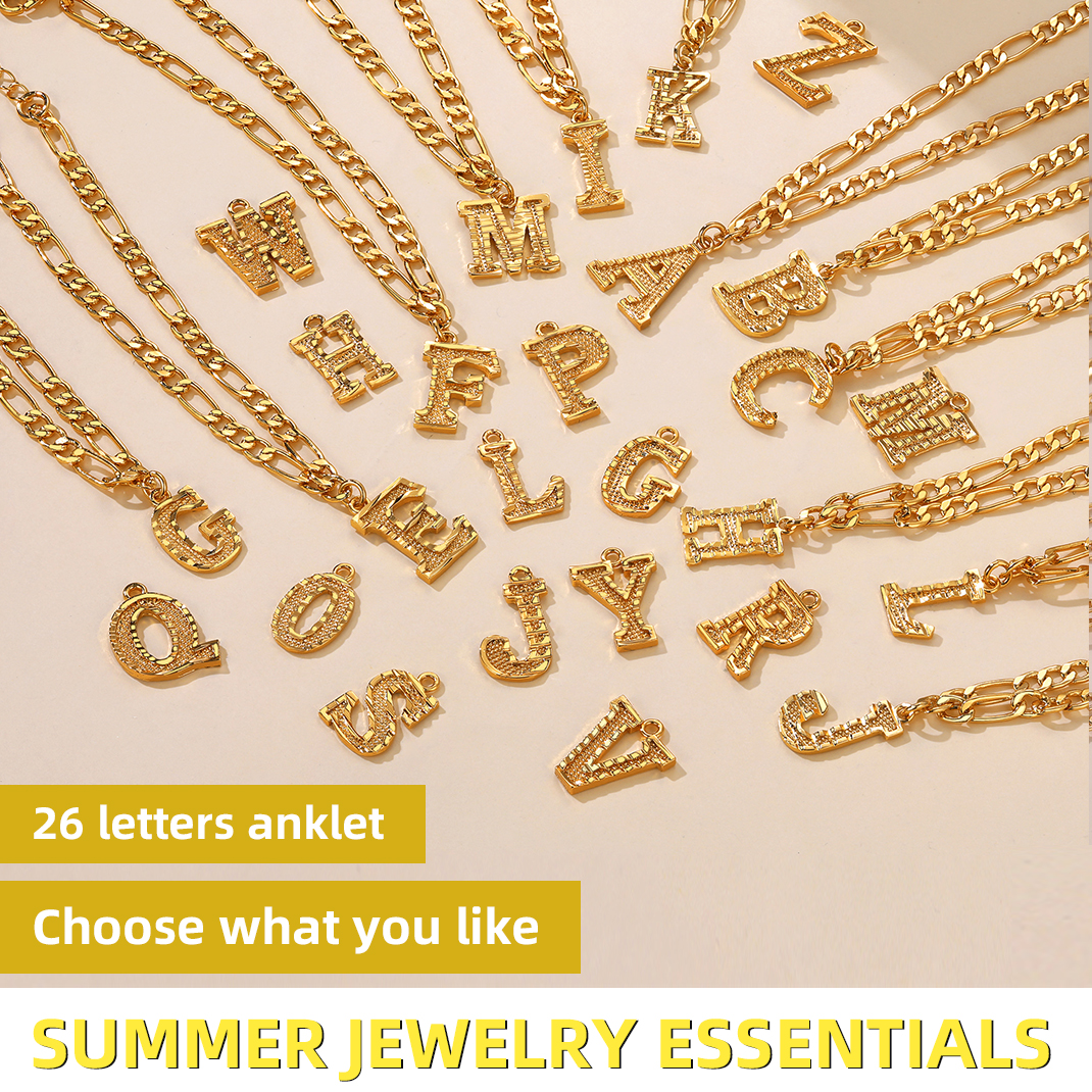 KeyStyle Initial Anklets for Women, Gold PLated Letter Alphabet Anklets Bracelet, Adjustable Figaro Link Chain Anklet Jewelry Birthday Anniversary Gift
