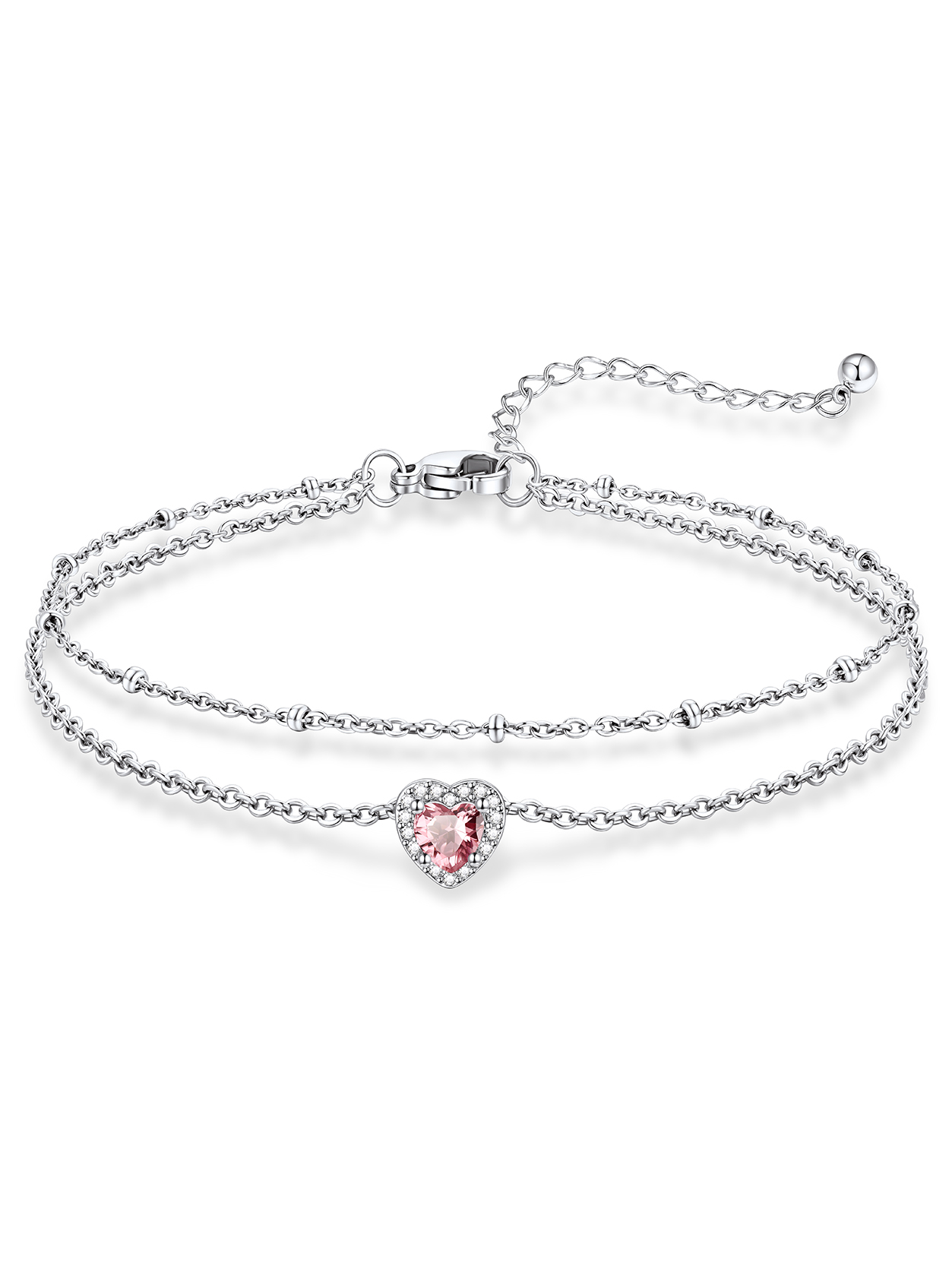 KeyStyle Heart Birthstone Anklets for Women Stainless Steel Adjustable Anklets Bracelets for Summer Beach Pool Parties