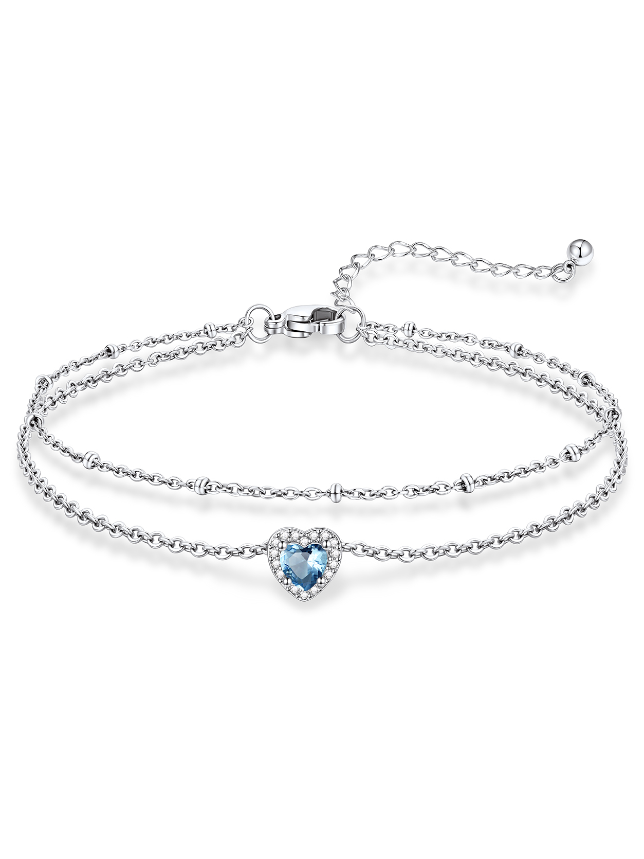 KeyStyle Heart Birthstone Anklets for Women Stainless Steel Adjustable Anklets Bracelets for Summer Beach Pool Parties