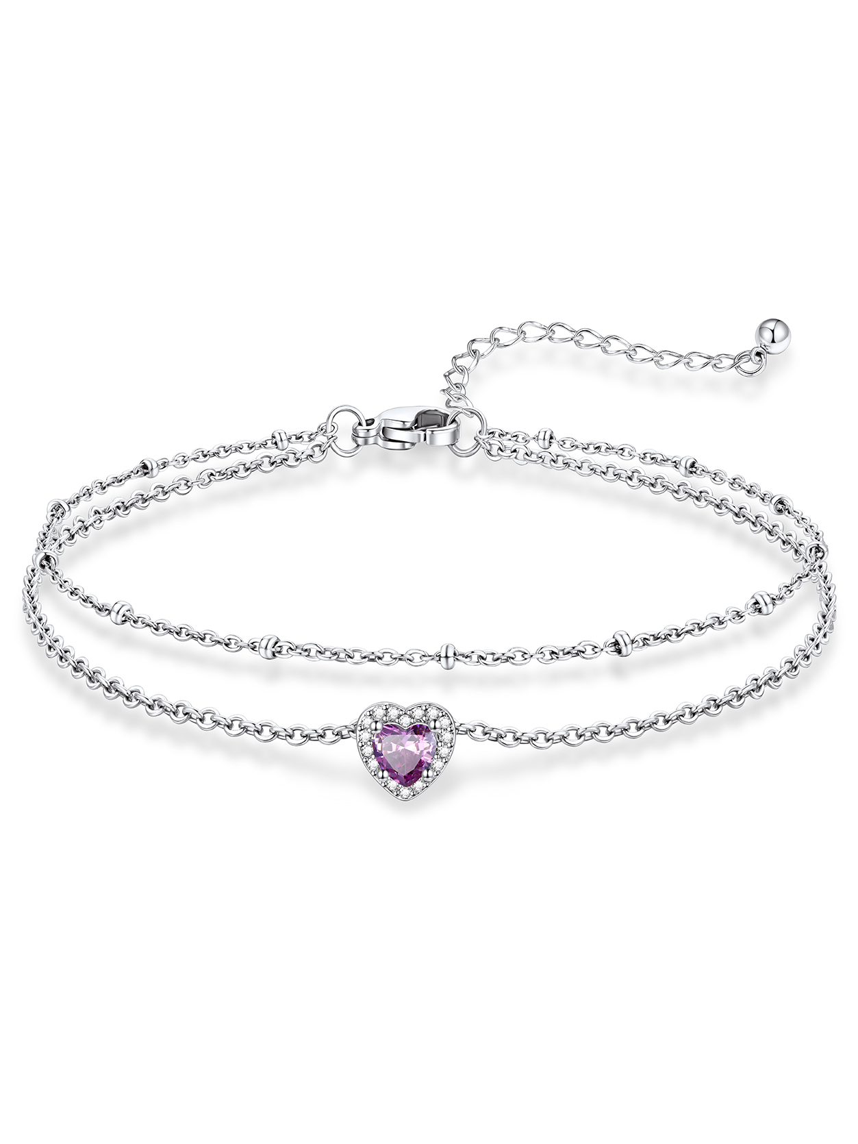 KeyStyle Heart Birthstone Anklets for Women Stainless Steel Adjustable Anklets Bracelets for Summer Beach Pool Parties