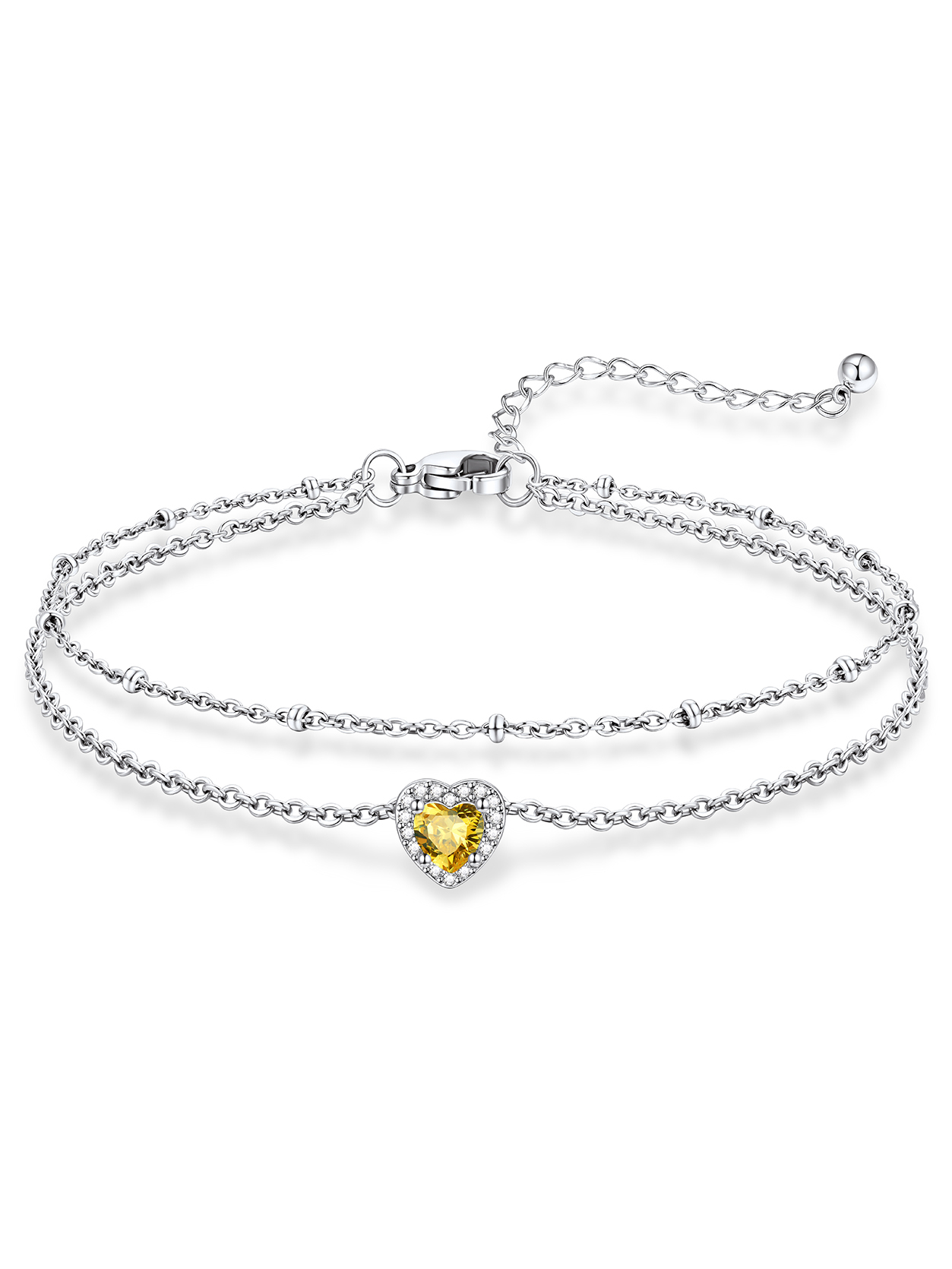 KeyStyle Heart Birthstone Anklets for Women Stainless Steel Adjustable Anklets Bracelets for Summer Beach Pool Parties