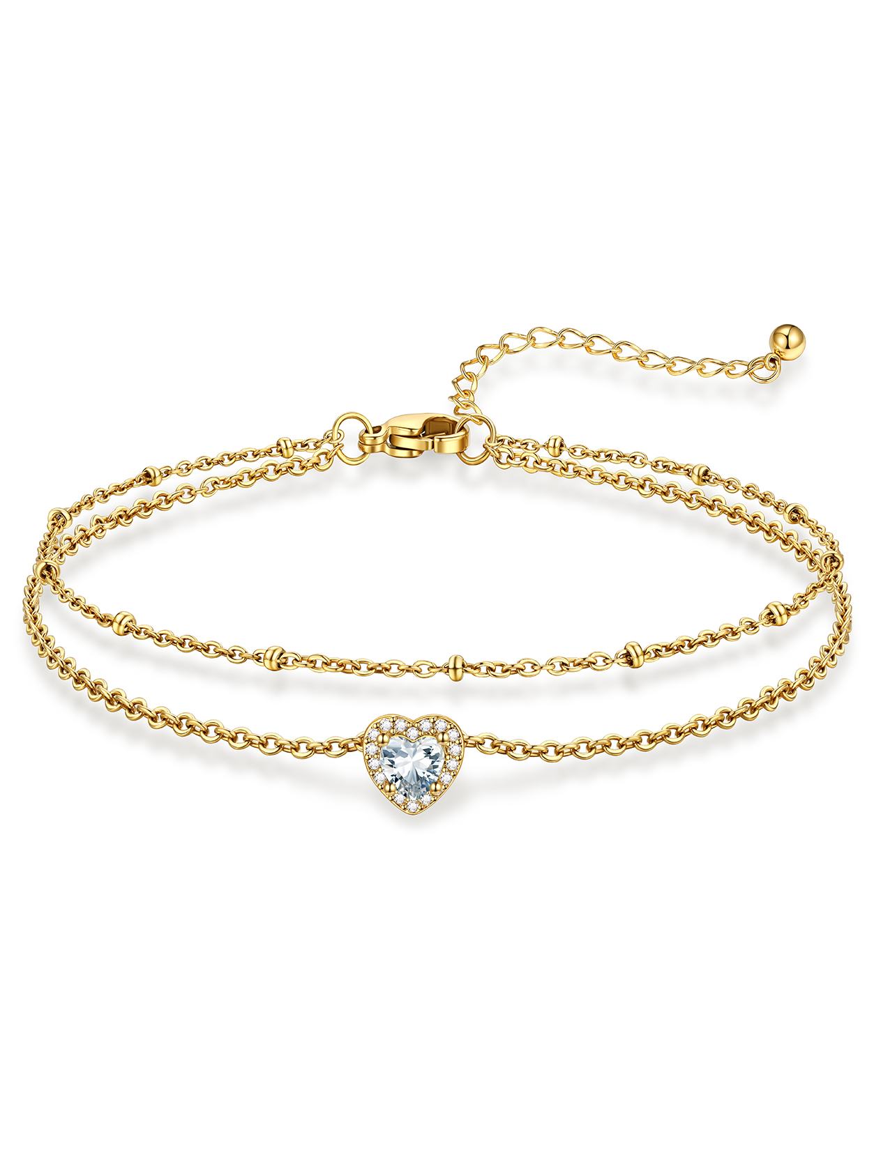 KeyStyle Heart Birthstone Anklets for Women Stainless Steel Adjustable Anklets Bracelets for Summer Beach Pool Parties