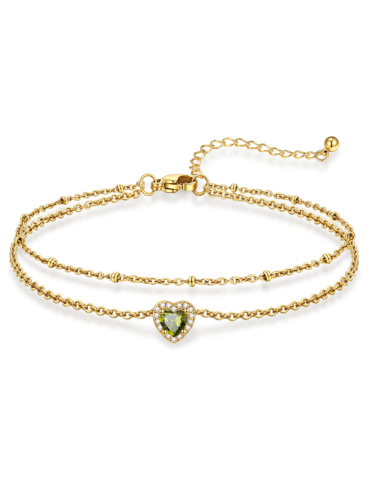 KeyStyle Heart Birthstone Anklets for Women Stainless Steel Adjustable Anklets Bracelets for Summer Beach Pool Parties