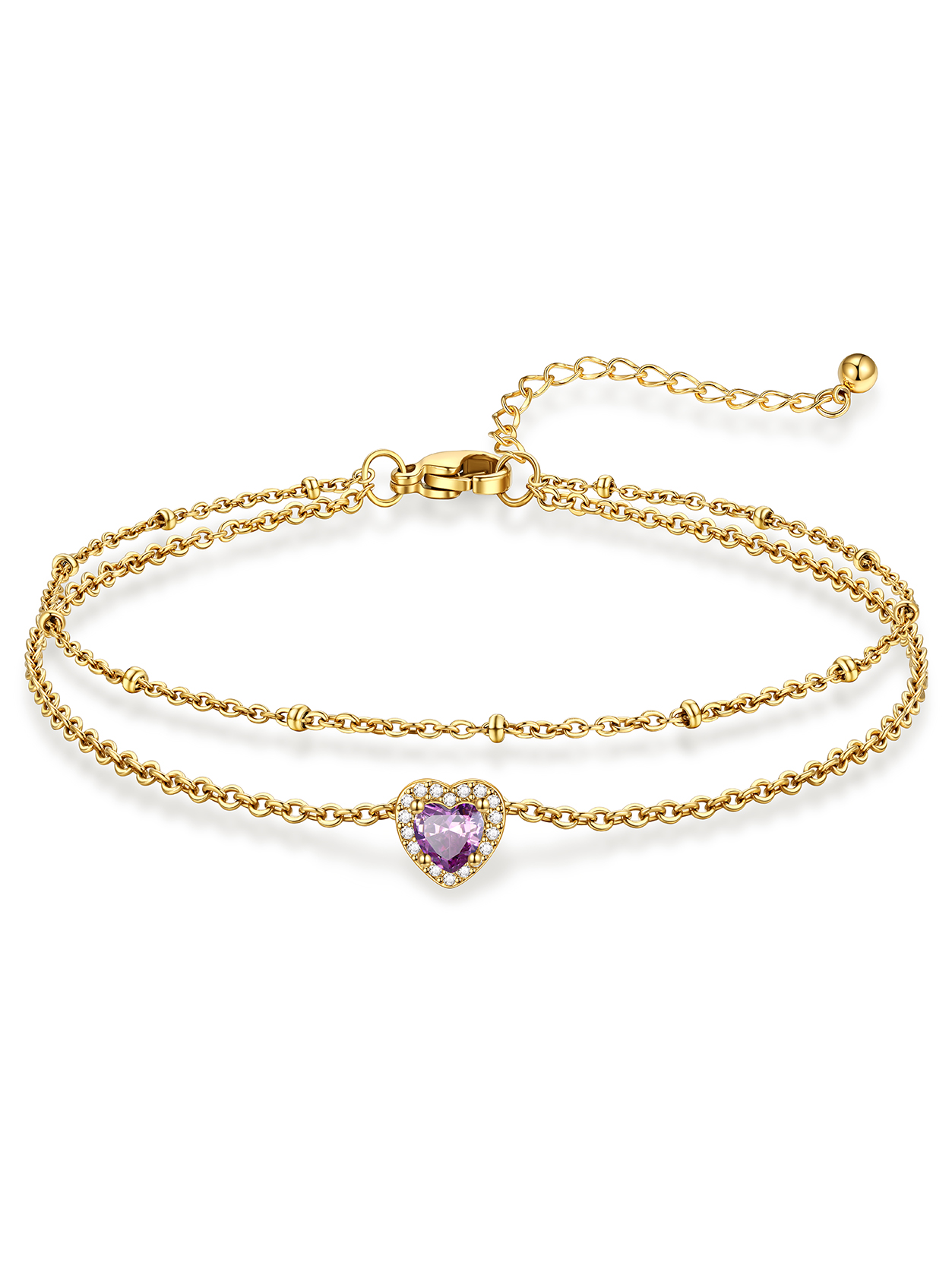 KeyStyle Heart Birthstone Anklets for Women Stainless Steel Adjustable Anklets Bracelets for Summer Beach Pool Parties