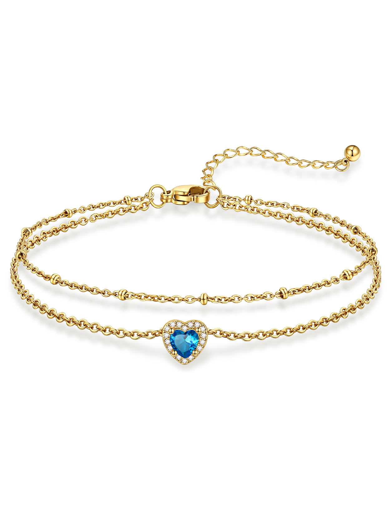 KeyStyle Heart Birthstone Anklets for Women Stainless Steel Adjustable Anklets Bracelets for Summer Beach Pool Parties