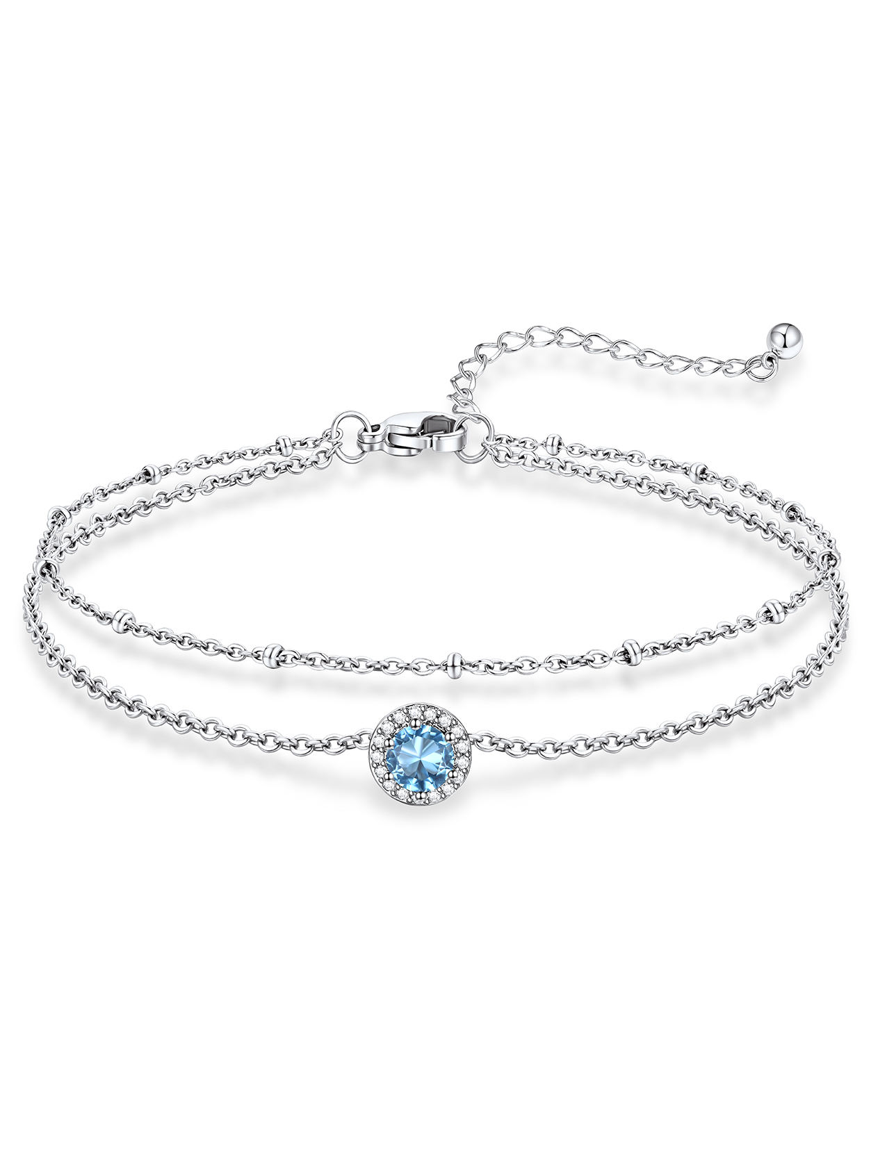 KeyStyle Heart Birthstone Anklets for Women Stainless Steel Adjustable Anklets Bracelets for Summer Beach Pool Parties