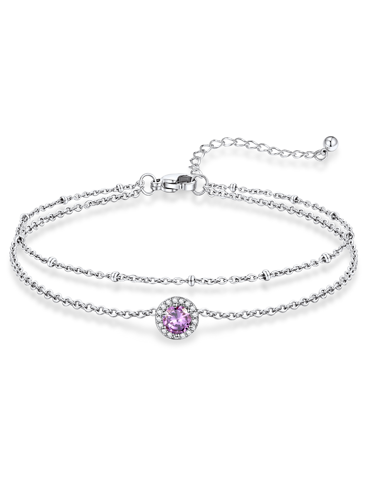 KeyStyle Heart Birthstone Anklets for Women Stainless Steel Adjustable Anklets Bracelets for Summer Beach Pool Parties