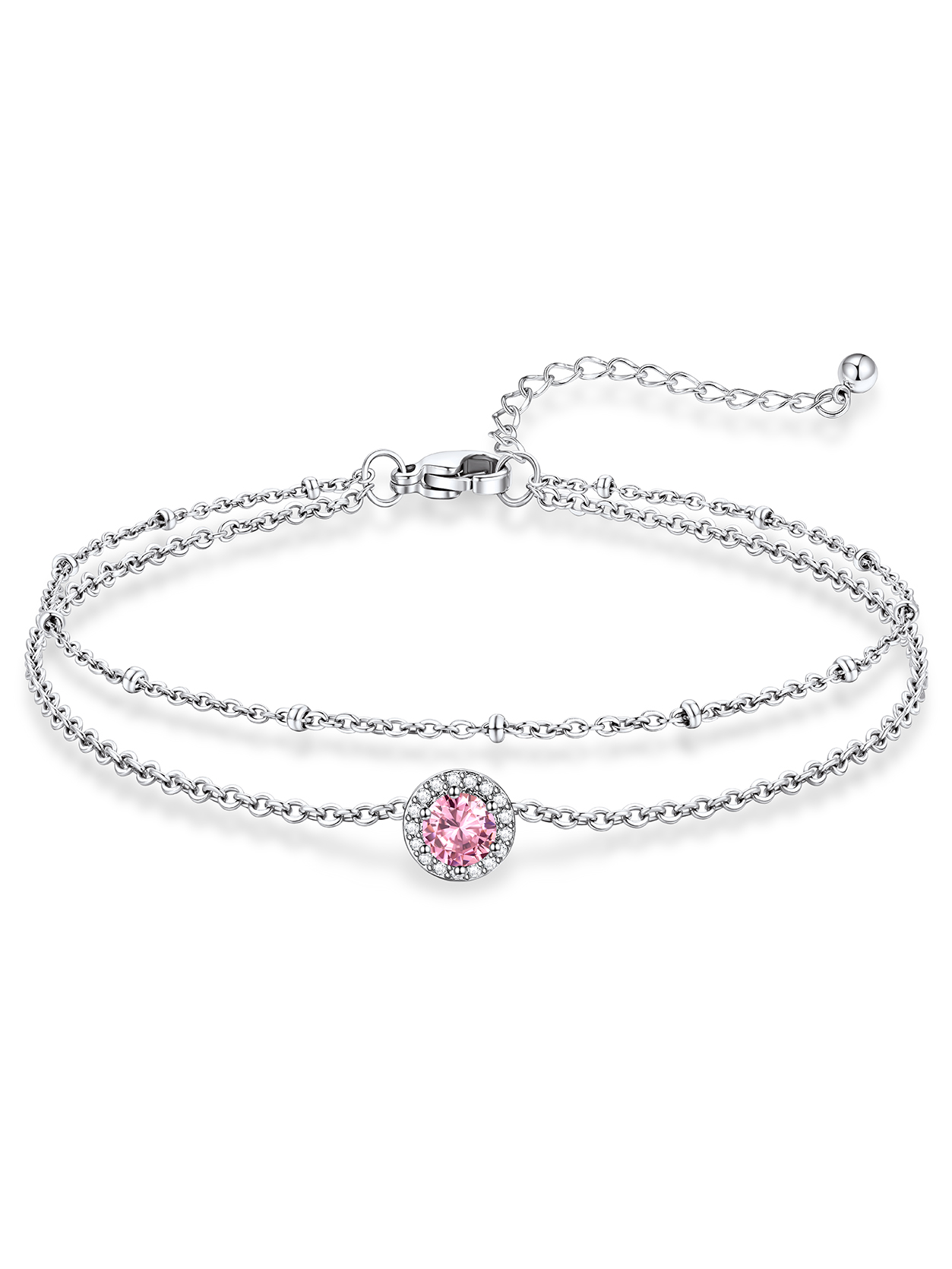 KeyStyle Heart Birthstone Anklets for Women Stainless Steel Adjustable Anklets Bracelets for Summer Beach Pool Parties