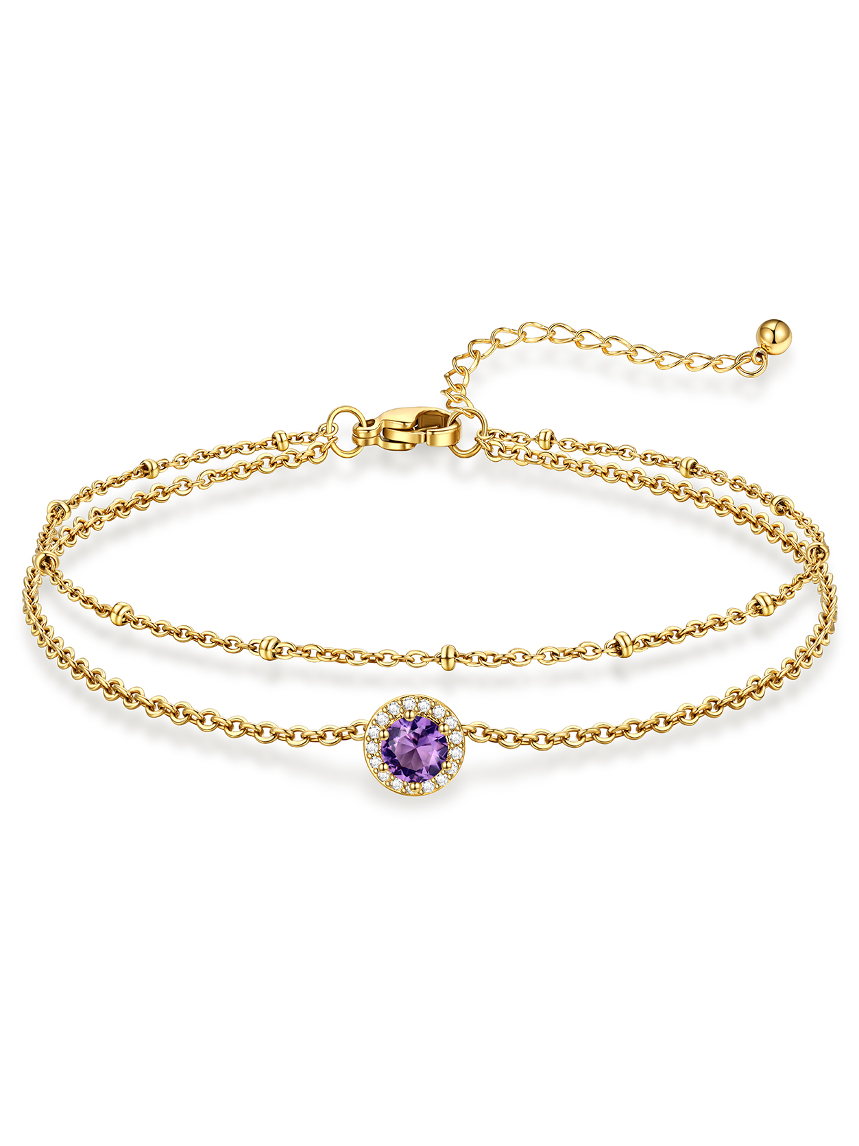 KeyStyle Heart Birthstone Anklets for Women Stainless Steel Adjustable Anklets Bracelets for Summer Beach Pool Parties