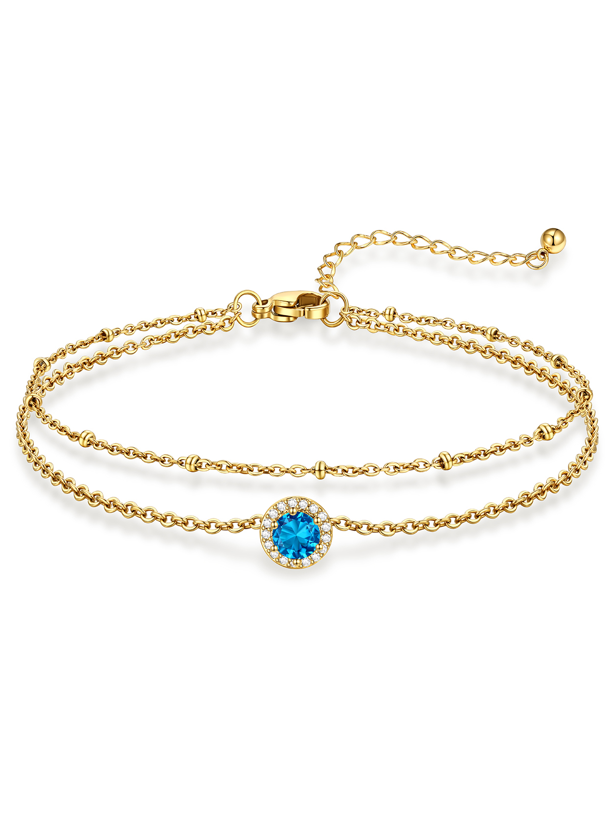 KeyStyle Heart Birthstone Anklets for Women Stainless Steel Adjustable Anklets Bracelets for Summer Beach Pool Parties