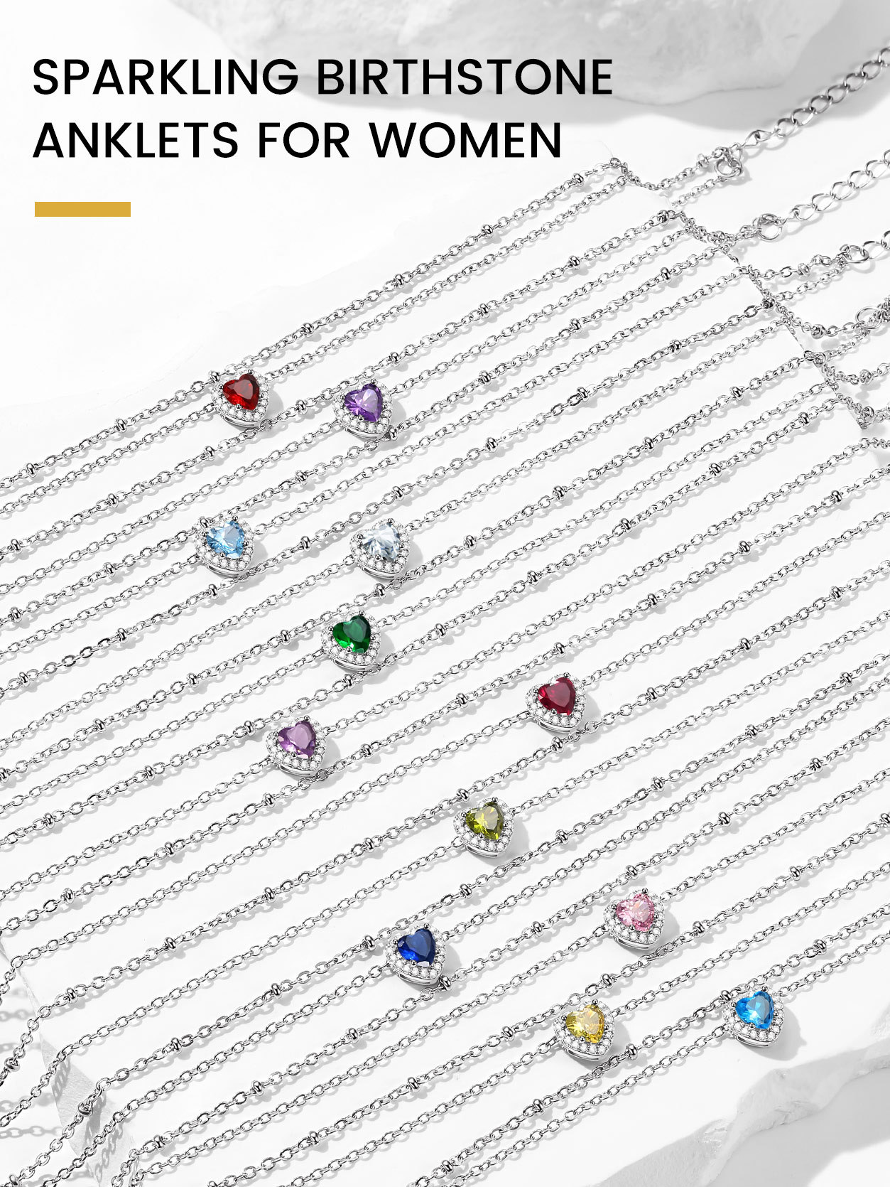 KeyStyle Heart Birthstone Anklets for Women Stainless Steel Adjustable Anklets Bracelets for Summer Beach Pool Parties