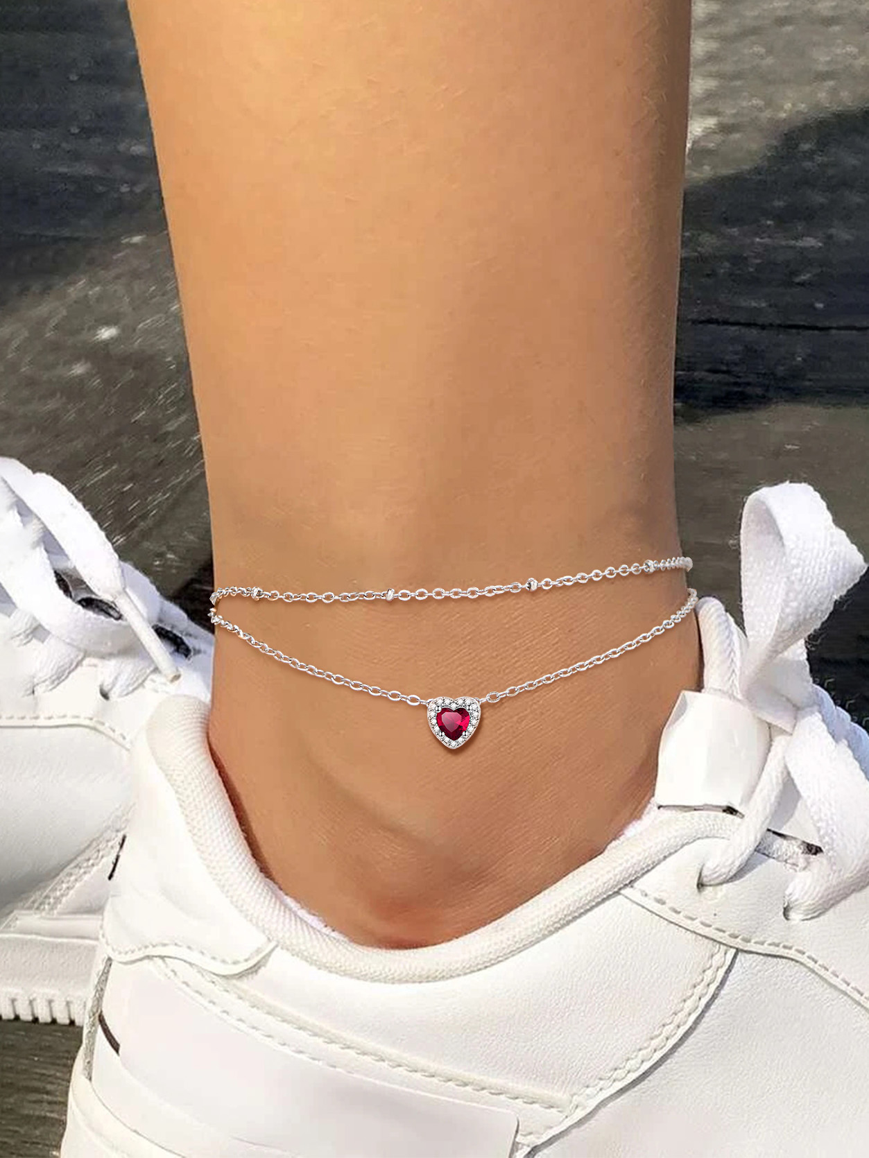 KeyStyle Heart Birthstone Anklets for Women Stainless Steel Adjustable Anklets Bracelets for Summer Beach Pool Parties