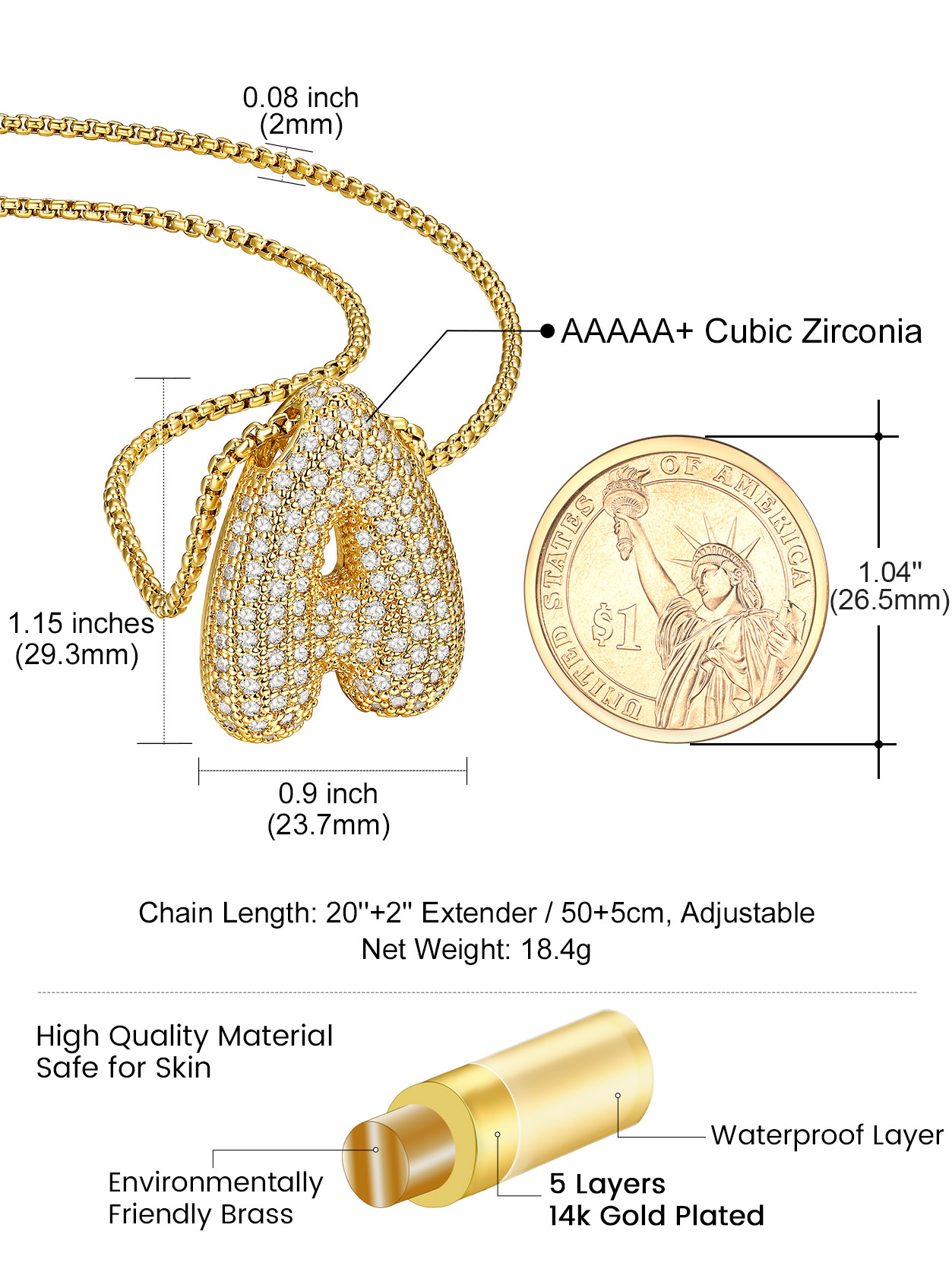 KeyStyle Initial Necklace for Women Shiny Gold Bubble Letter Necklace Alphabet Adjustable Personalized Jewelry Birthday Gift for Women