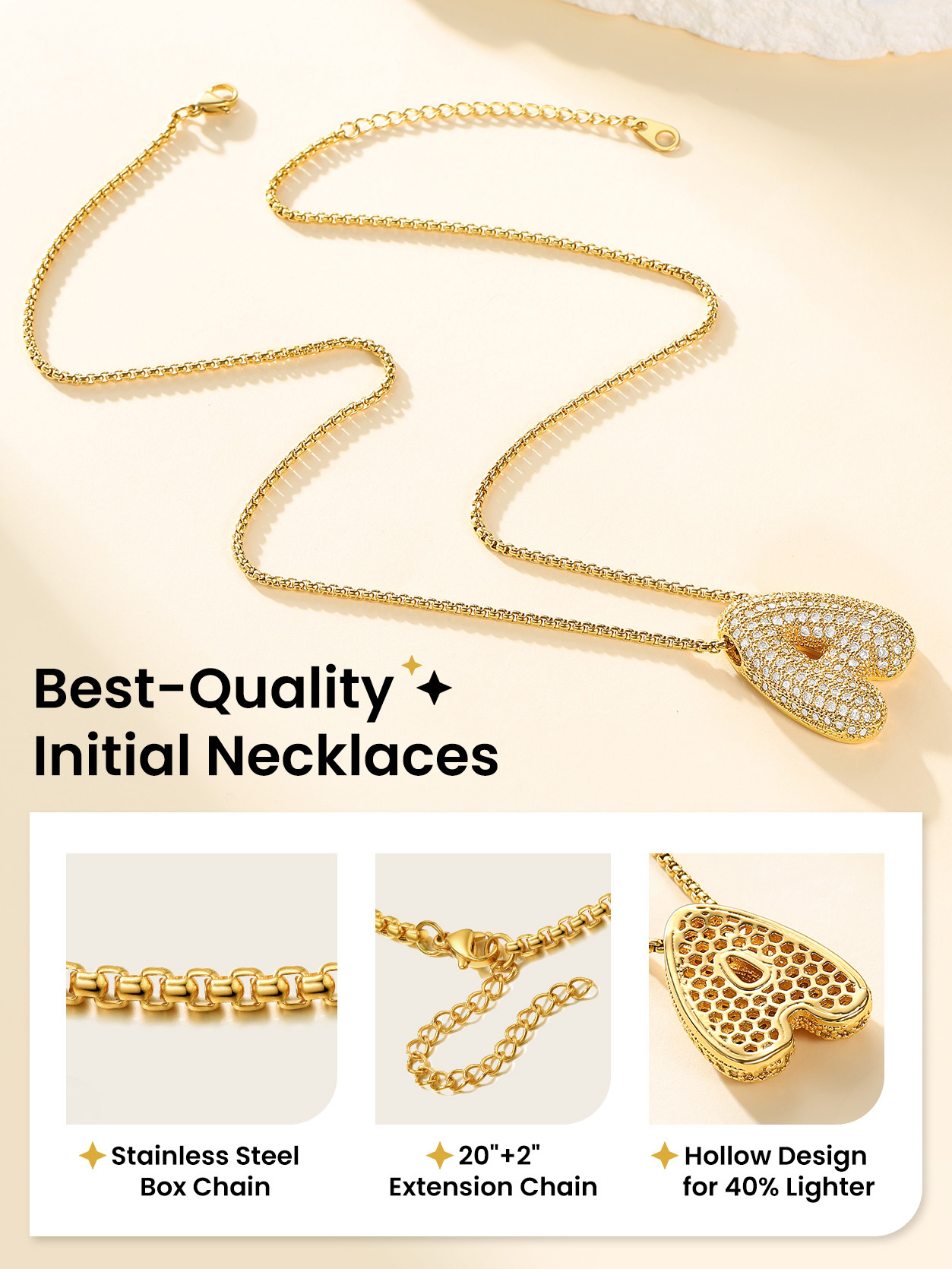 KeyStyle Initial Necklace for Women Shiny Gold Bubble Letter Necklace Alphabet Adjustable Personalized Jewelry Birthday Gift for Women