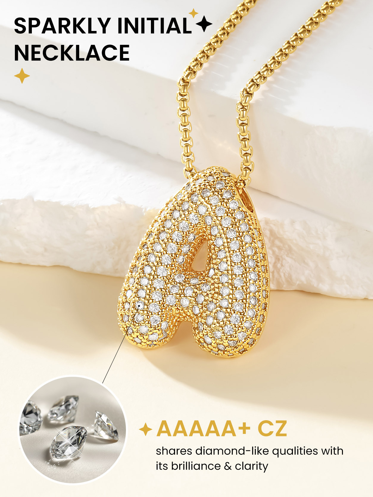 KeyStyle Initial Necklace for Women Shiny Gold Bubble Letter Necklace Alphabet Adjustable Personalized Jewelry Birthday Gift for Women