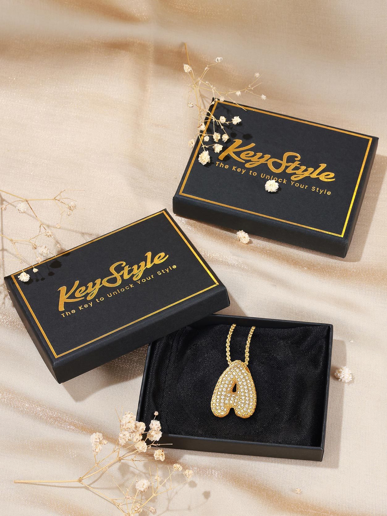 KeyStyle Initial Necklace for Women Shiny Gold Bubble Letter Necklace Alphabet Adjustable Personalized Jewelry Birthday Gift for Women