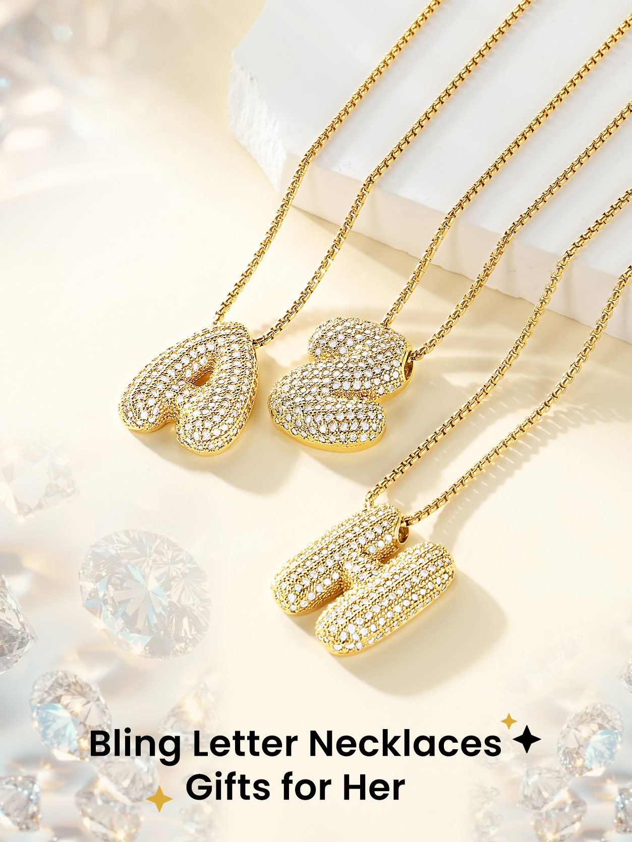 KeyStyle Initial Necklace for Women Shiny Gold Bubble Letter Necklace Alphabet Adjustable Personalized Jewelry Birthday Gift for Women