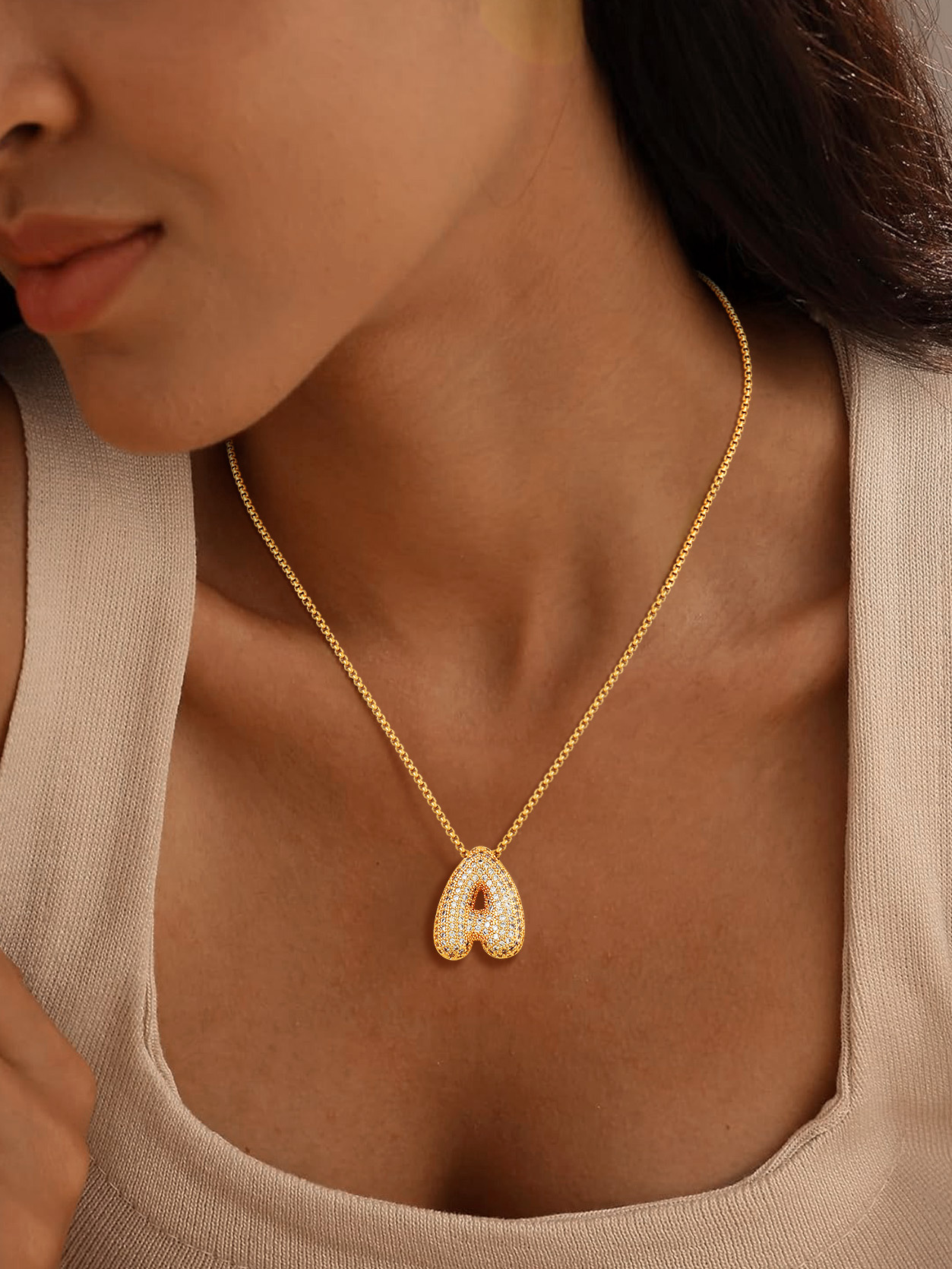 KeyStyle Initial Necklace for Women Shiny Gold Bubble Letter Necklace Alphabet Adjustable Personalized Jewelry Birthday Gift for Women