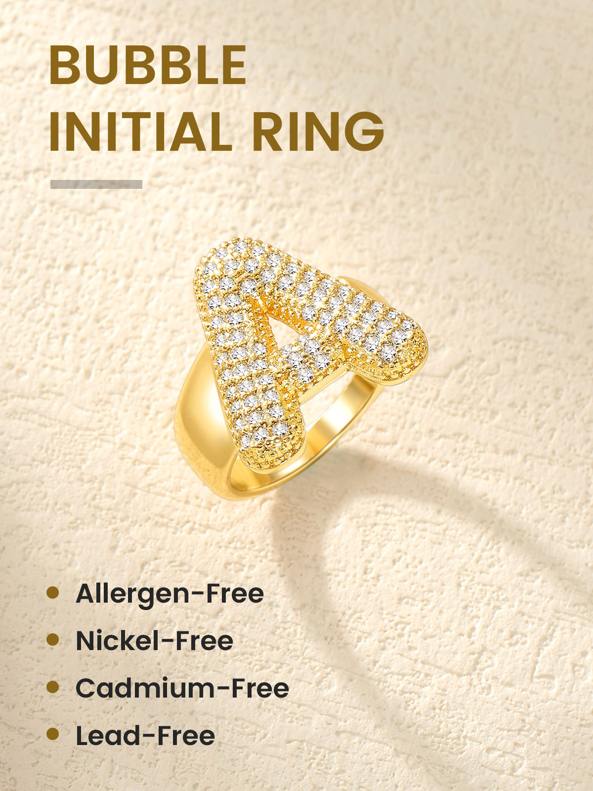 KeyStyle Initial Rings for Women, 14K Gold Plated Bubble Alphabet Letter Rings, Adjustable Statement Ring Personalized Jewelry Birthday Valentine Gift for Wife