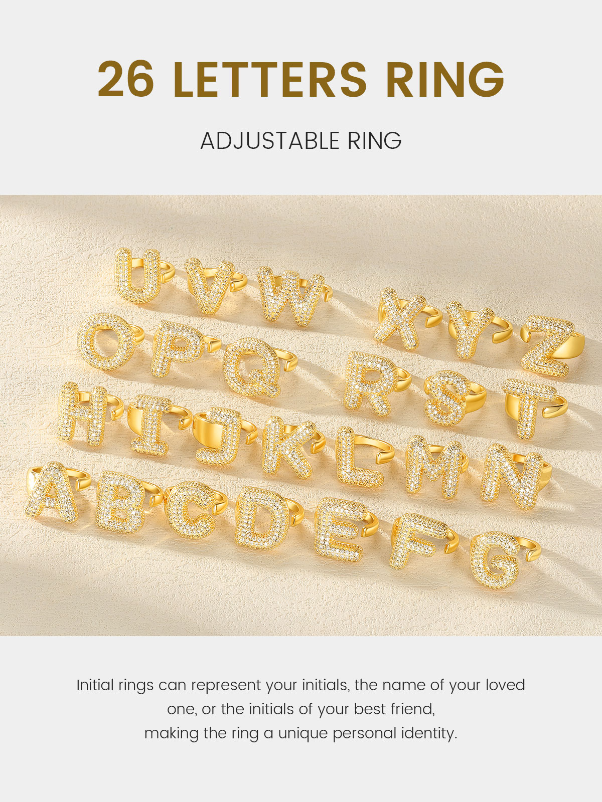 KeyStyle Initial Rings for Women, 14K Gold Plated Bubble Alphabet Letter Rings, Adjustable Statement Ring Personalized Jewelry Birthday Valentine Gift for Wife