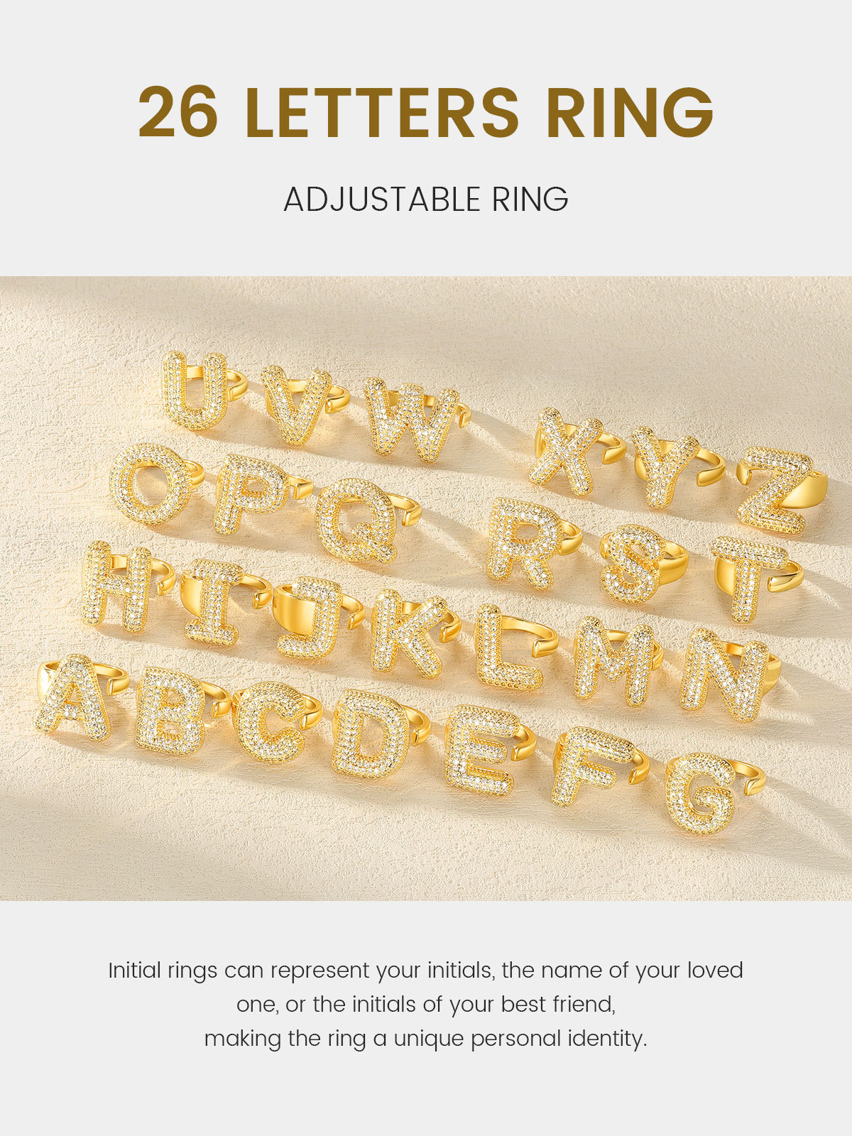 KeyStyle Initial Rings for Women, 14K Gold Plated Bubble Alphabet Letter Rings, Adjustable Statement Ring Personalized Jewelry Birthday Valentine Gift for Wife