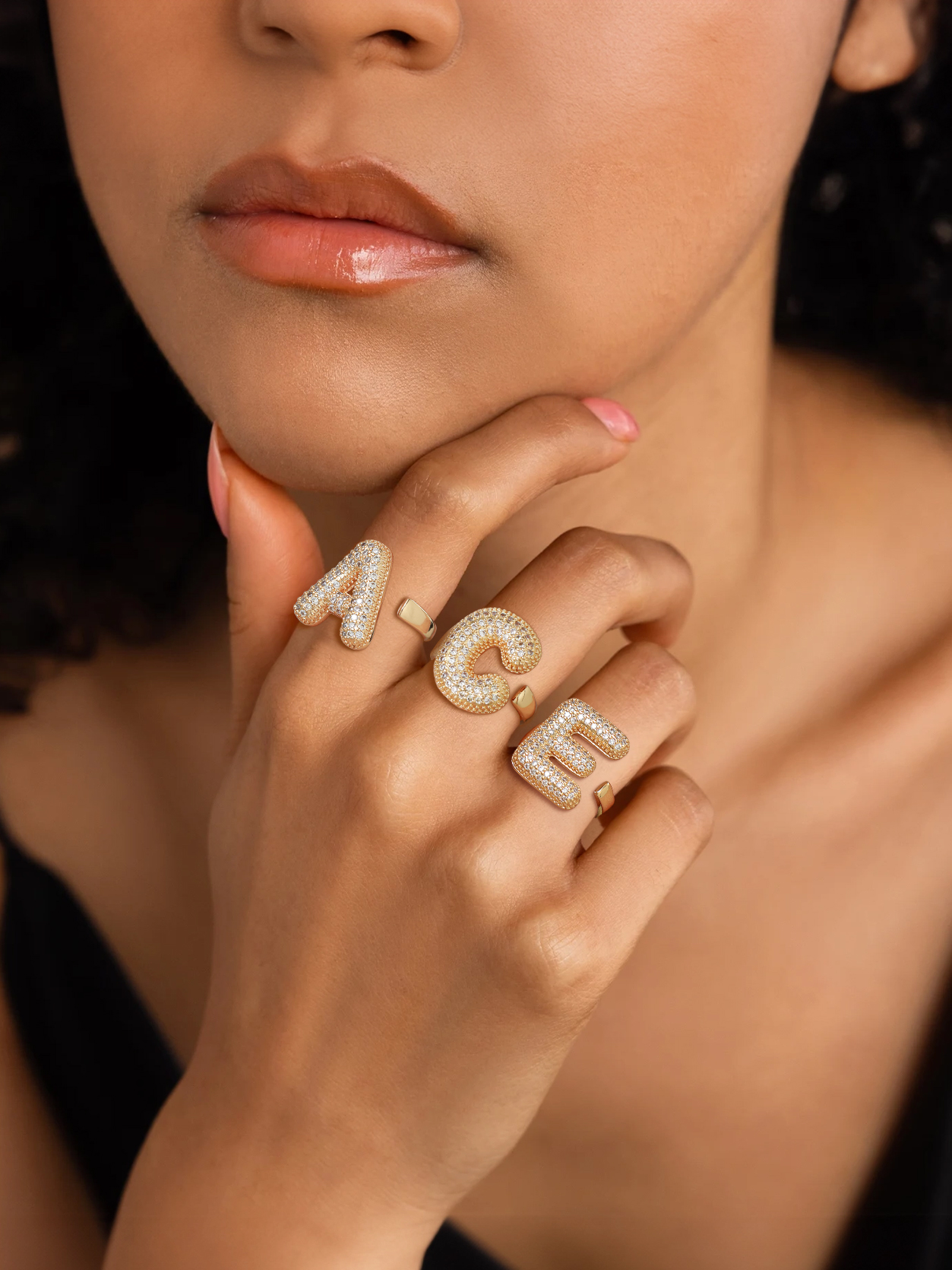 KeyStyle Initial Rings for Women, 14K Gold Plated Bubble Alphabet Letter Rings, Adjustable Statement Ring Personalized Jewelry Birthday Valentine Gift for Wife