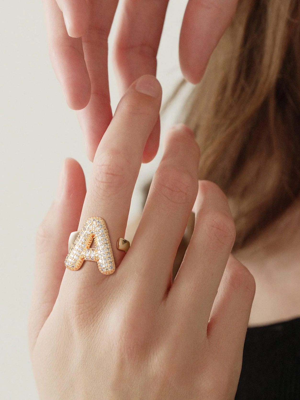 KeyStyle Initial Rings for Women, 14K Gold Plated Bubble Alphabet Letter Rings, Adjustable Statement Ring Personalized Jewelry Birthday Valentine Gift for Wife